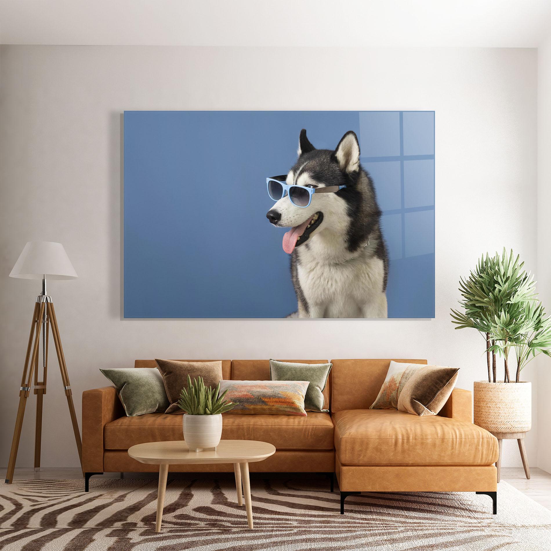 Glasbild Blue Glasses Dog mockup 7