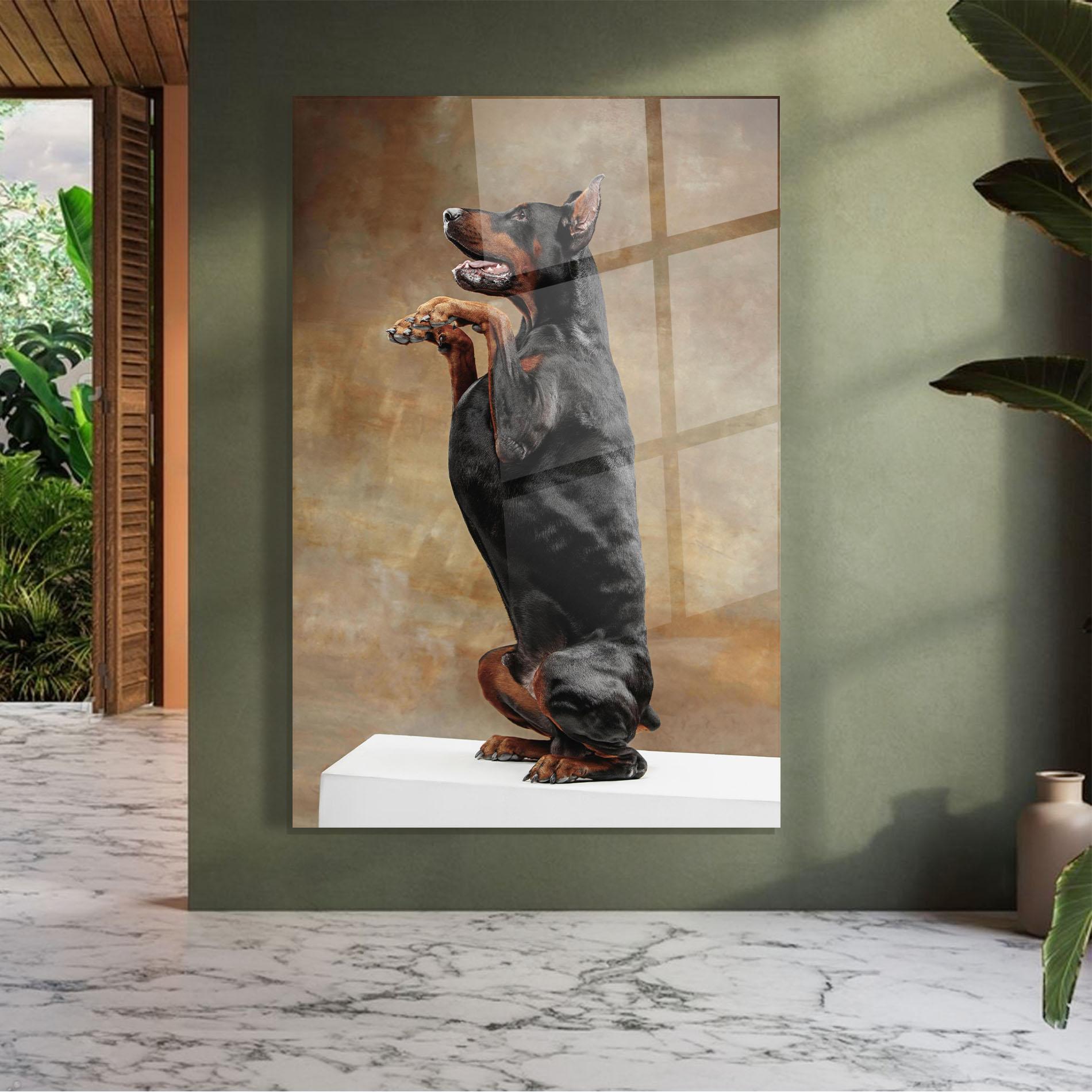 Glasbild Doberman Standing mockup 7