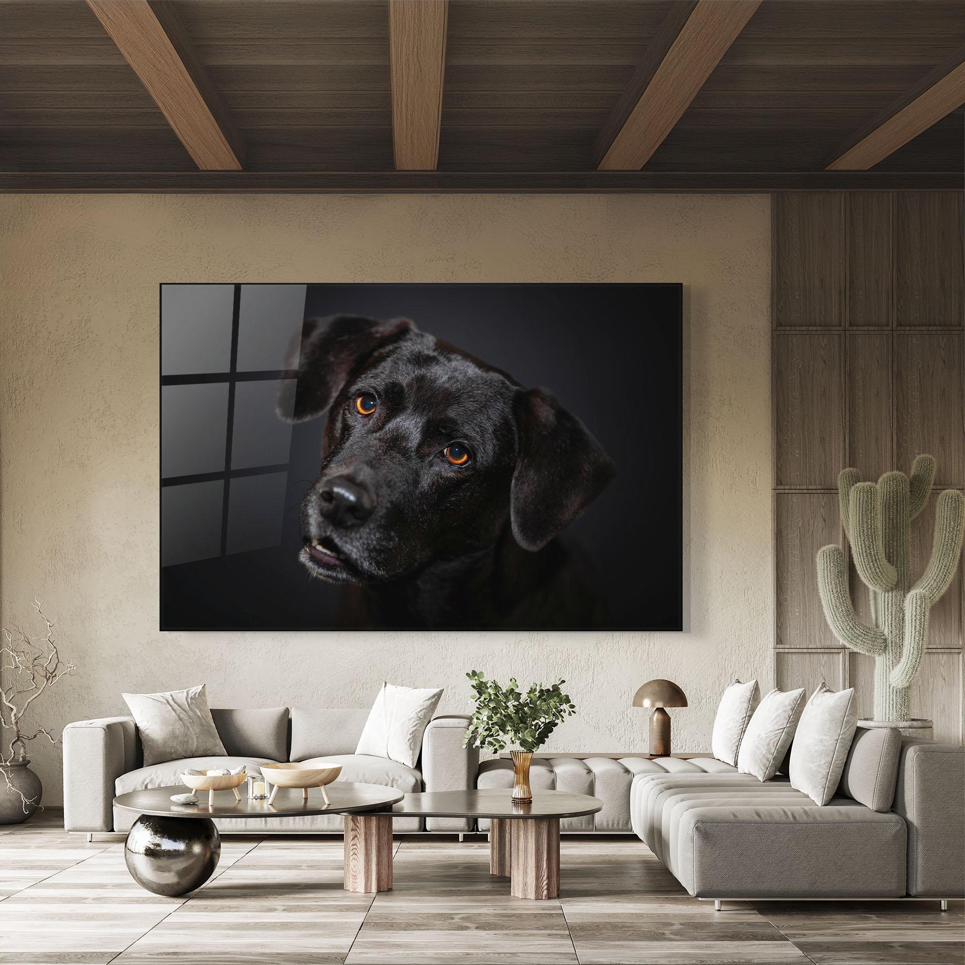 Glasbild Black Dog Portrait mockup 8