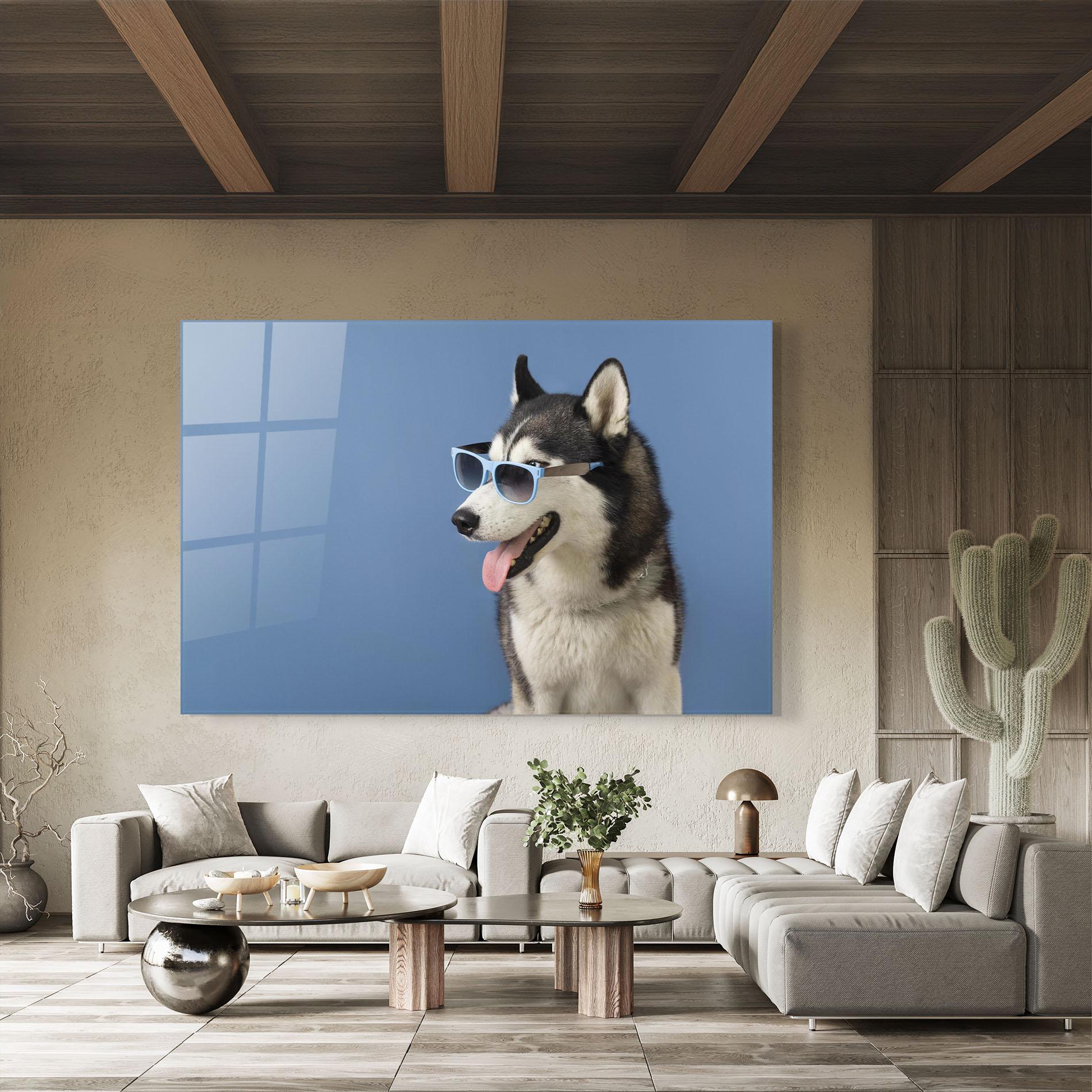 Glasbild Blue Glasses Dog mockup 8