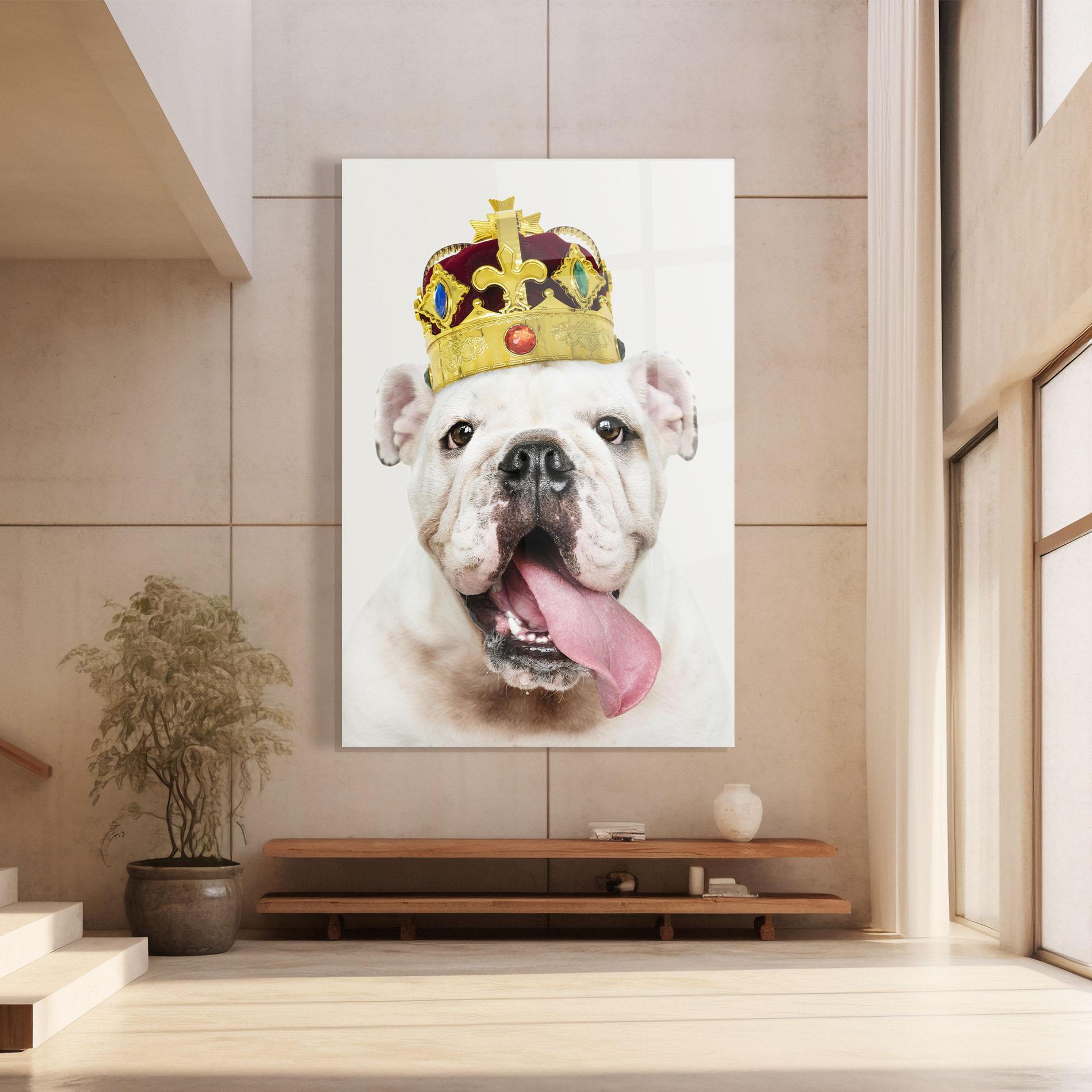 Glasbild Bulldog Wearing Crown mockup 8