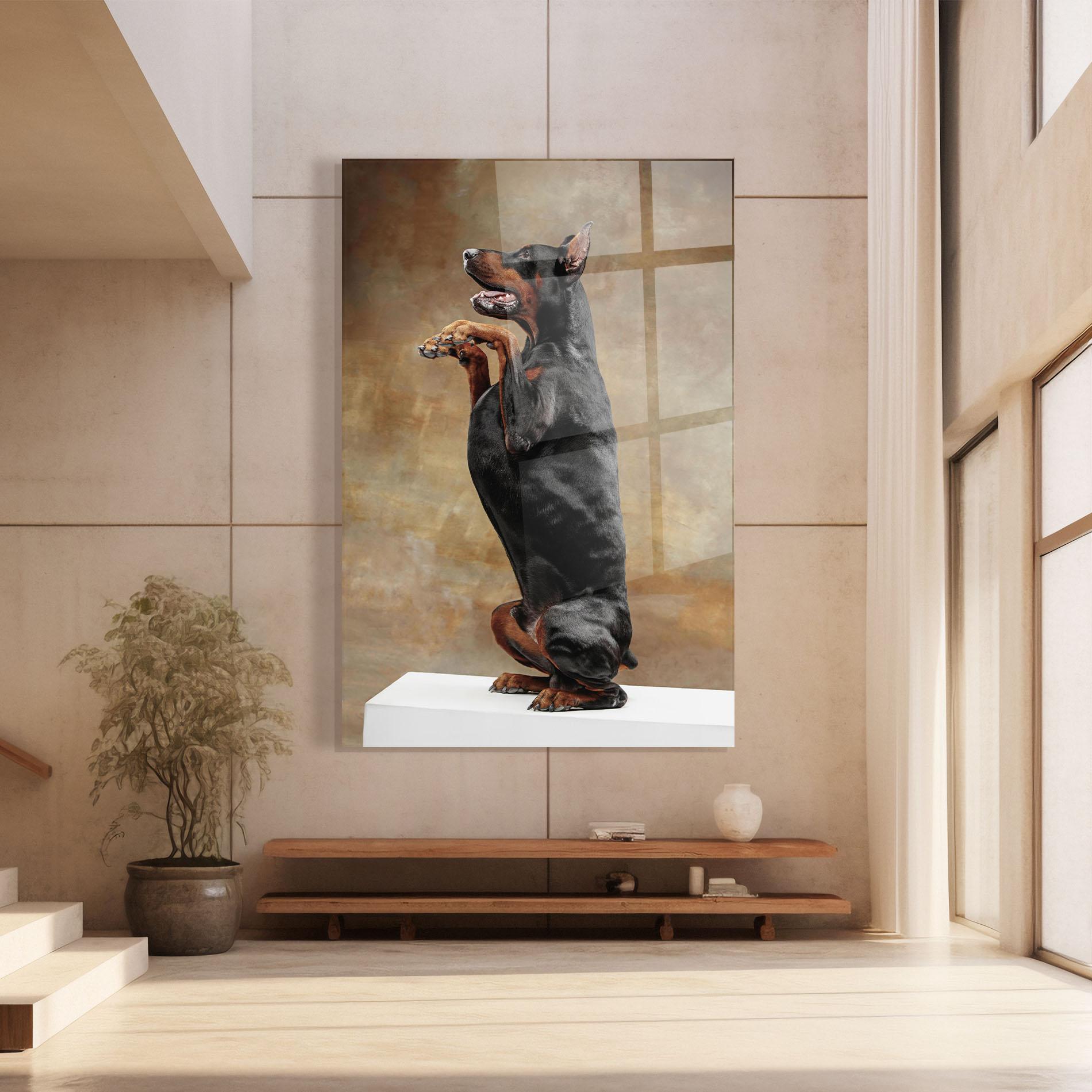 Glasbild Doberman Standing mockup 8