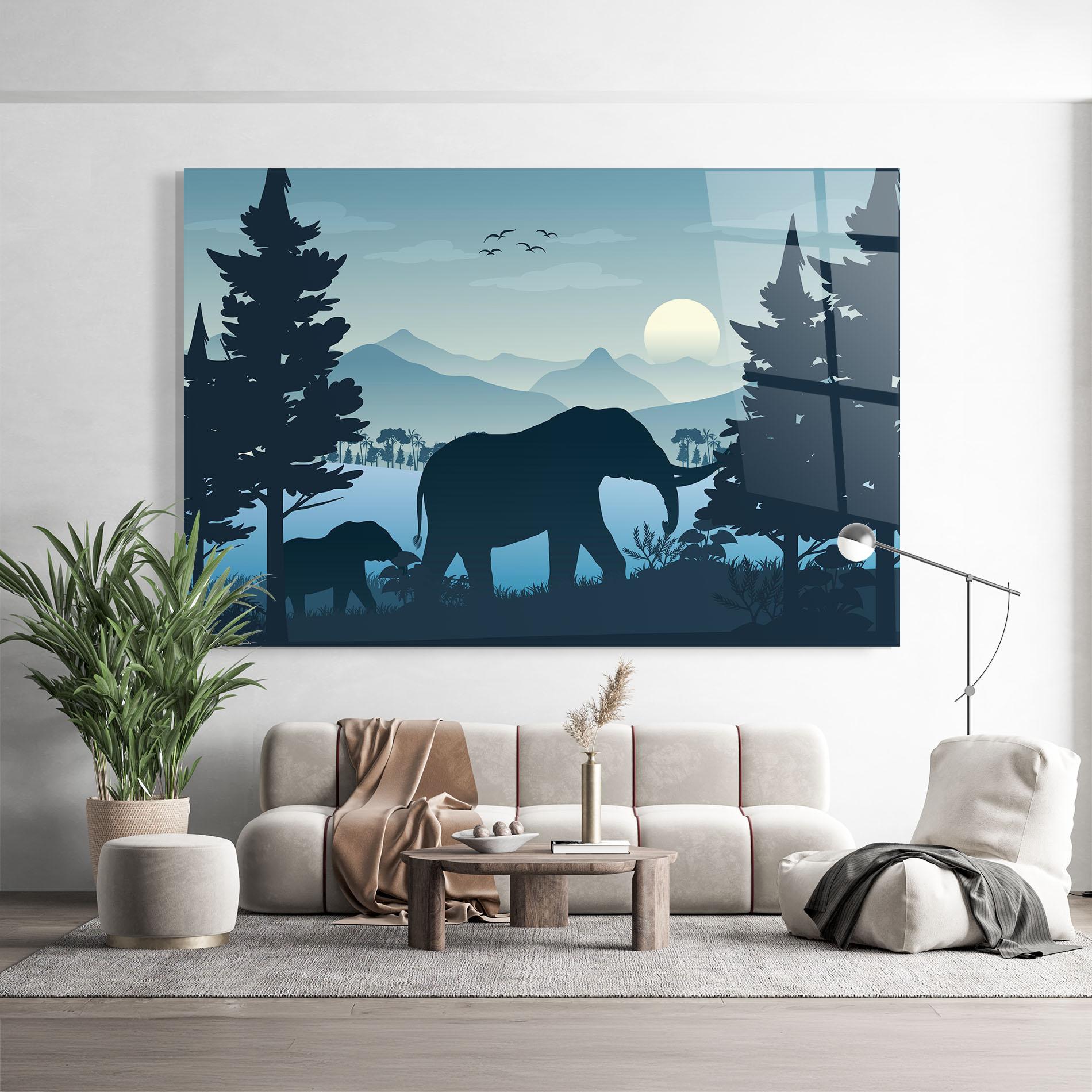 Glasbild Blue Light Elephant mockup 9