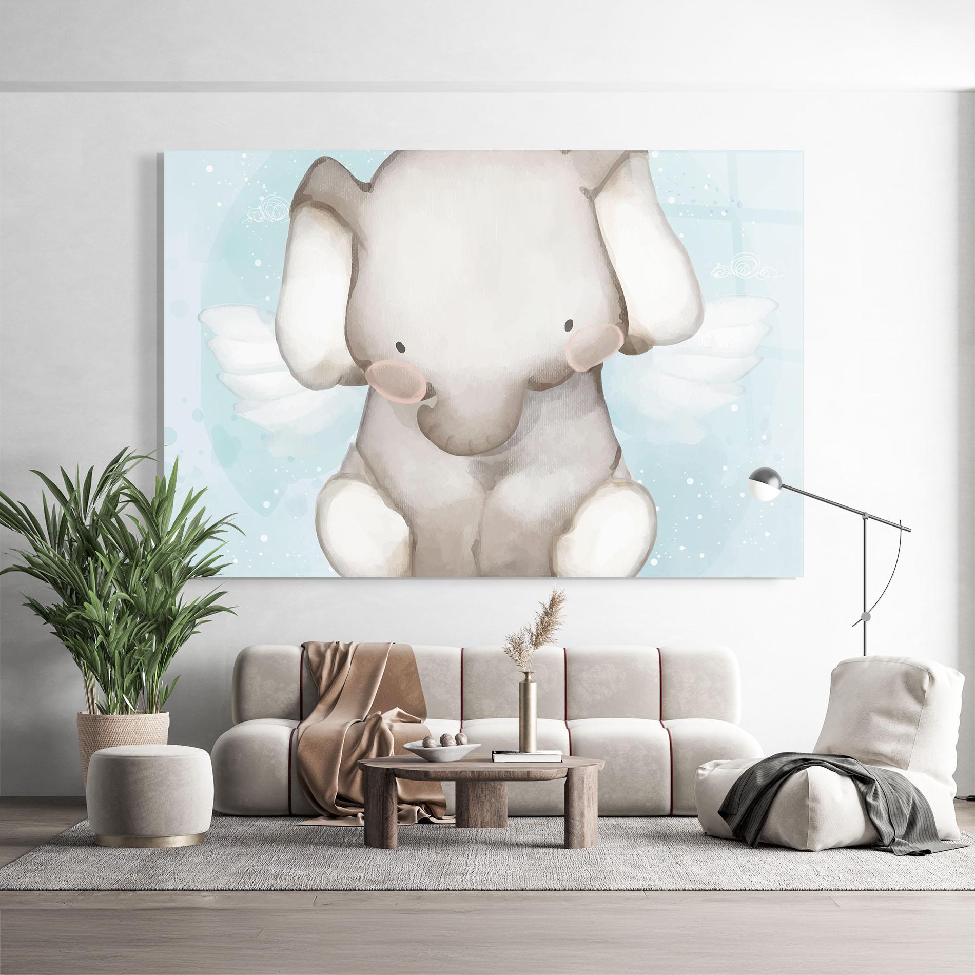 Glasbild Elephant On Blue mockup 9