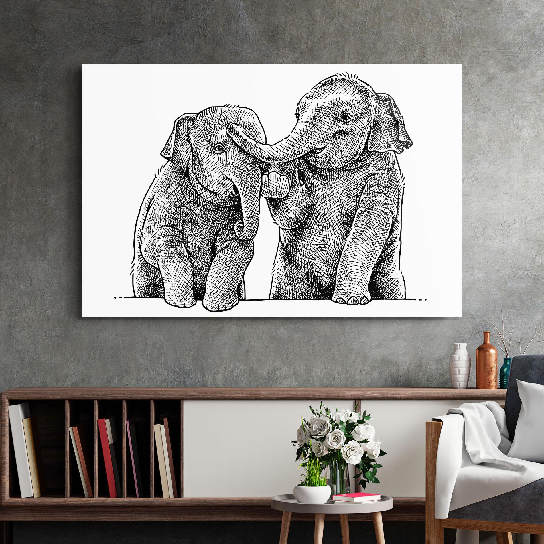 Glasbild Baby Elephants mockup 2