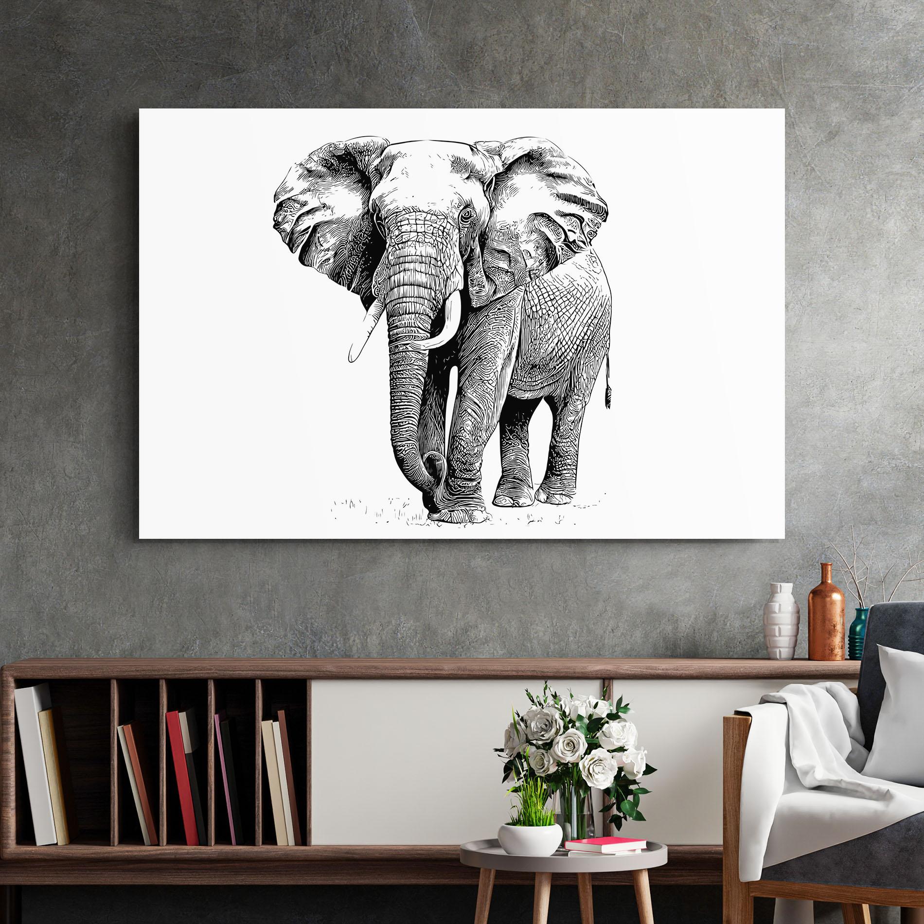 Glasbild Black Lines Elephant mockup 2