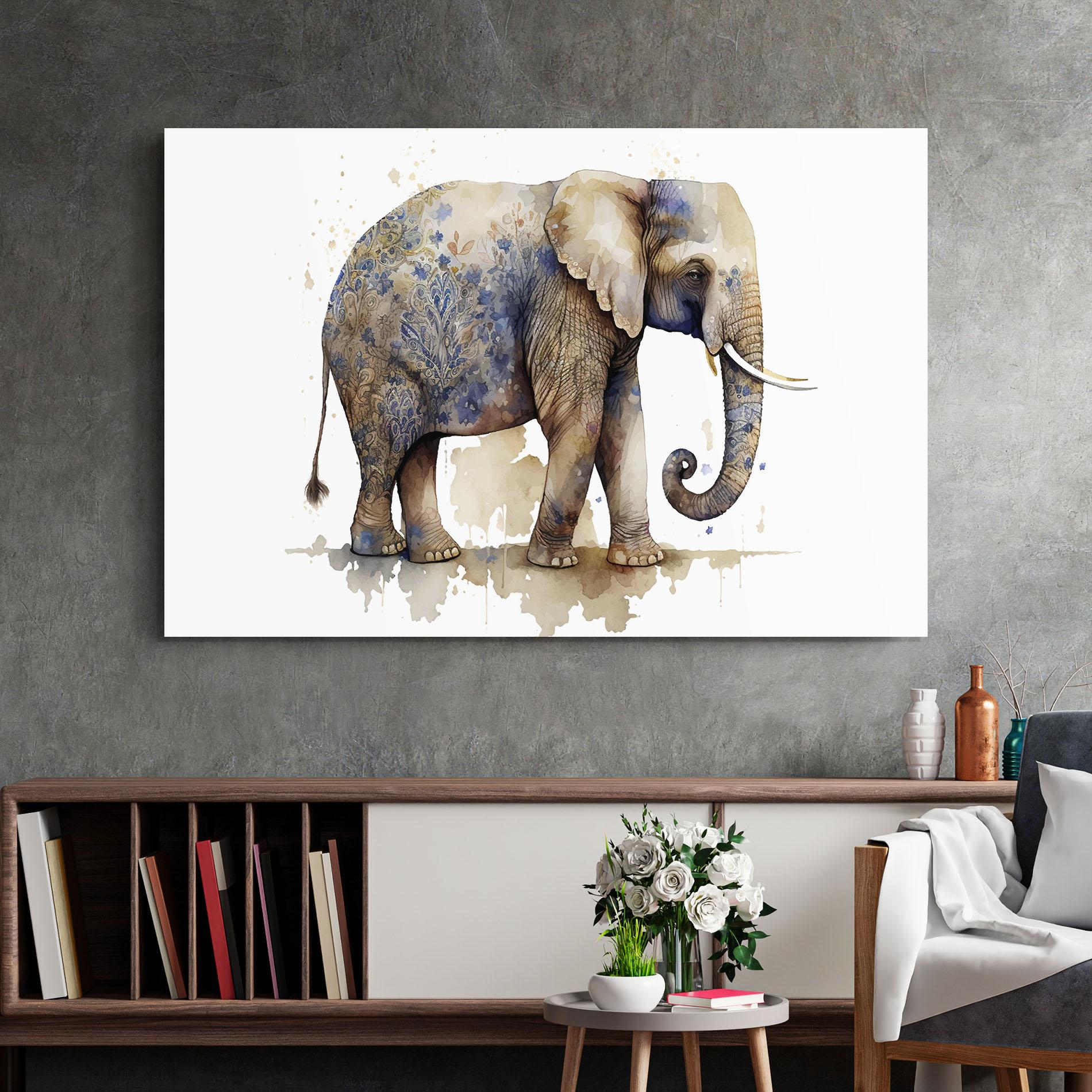 Glasbild Blue Grey Elephant mockup 2