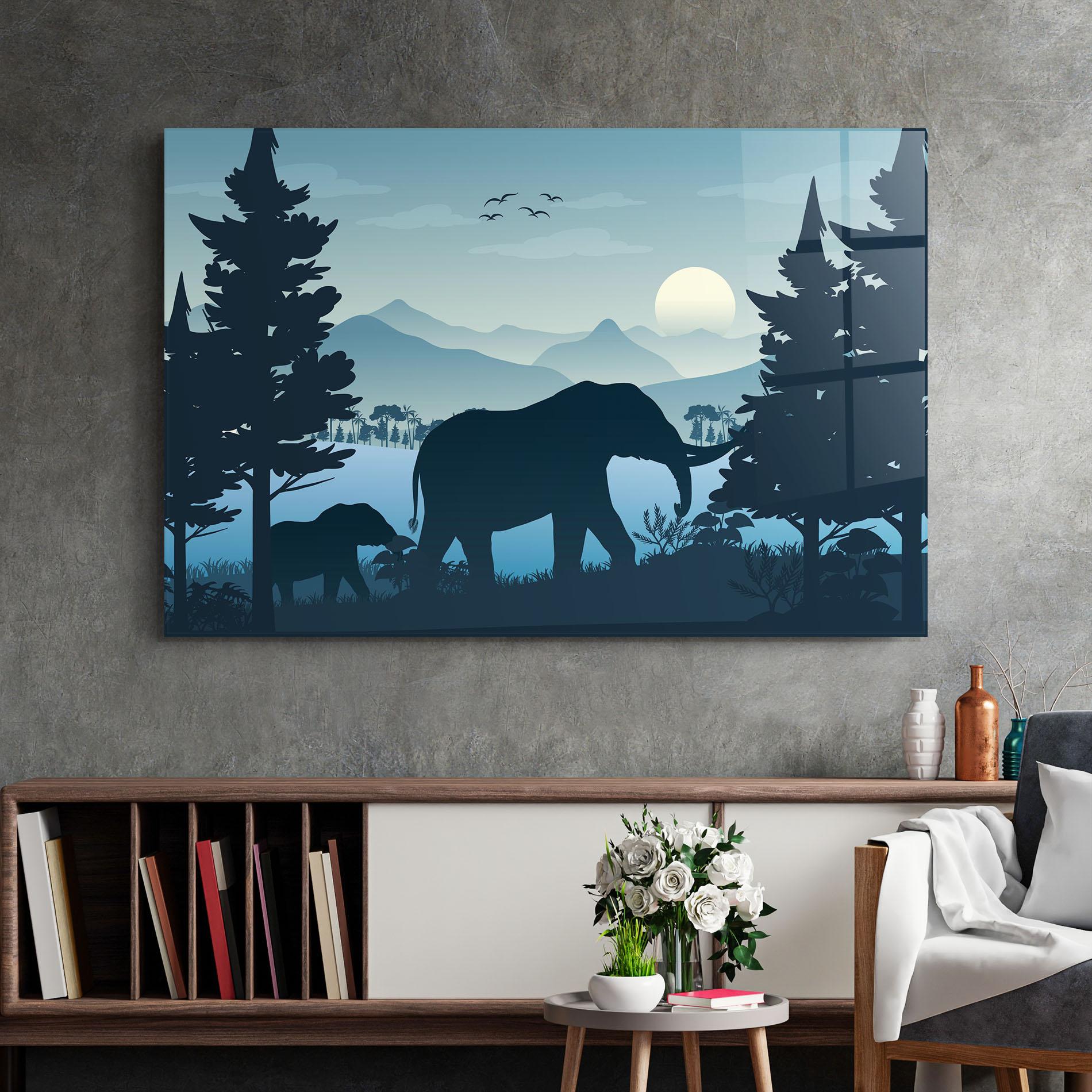Glasbild Blue Light Elephant mockup 2