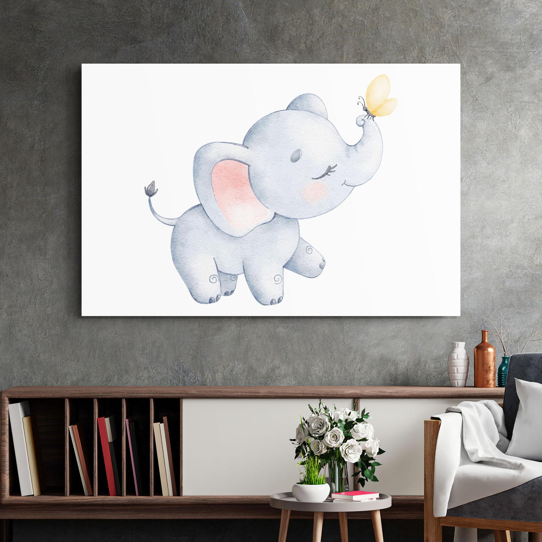 Glasbild Elephant Butterfly mockup 2