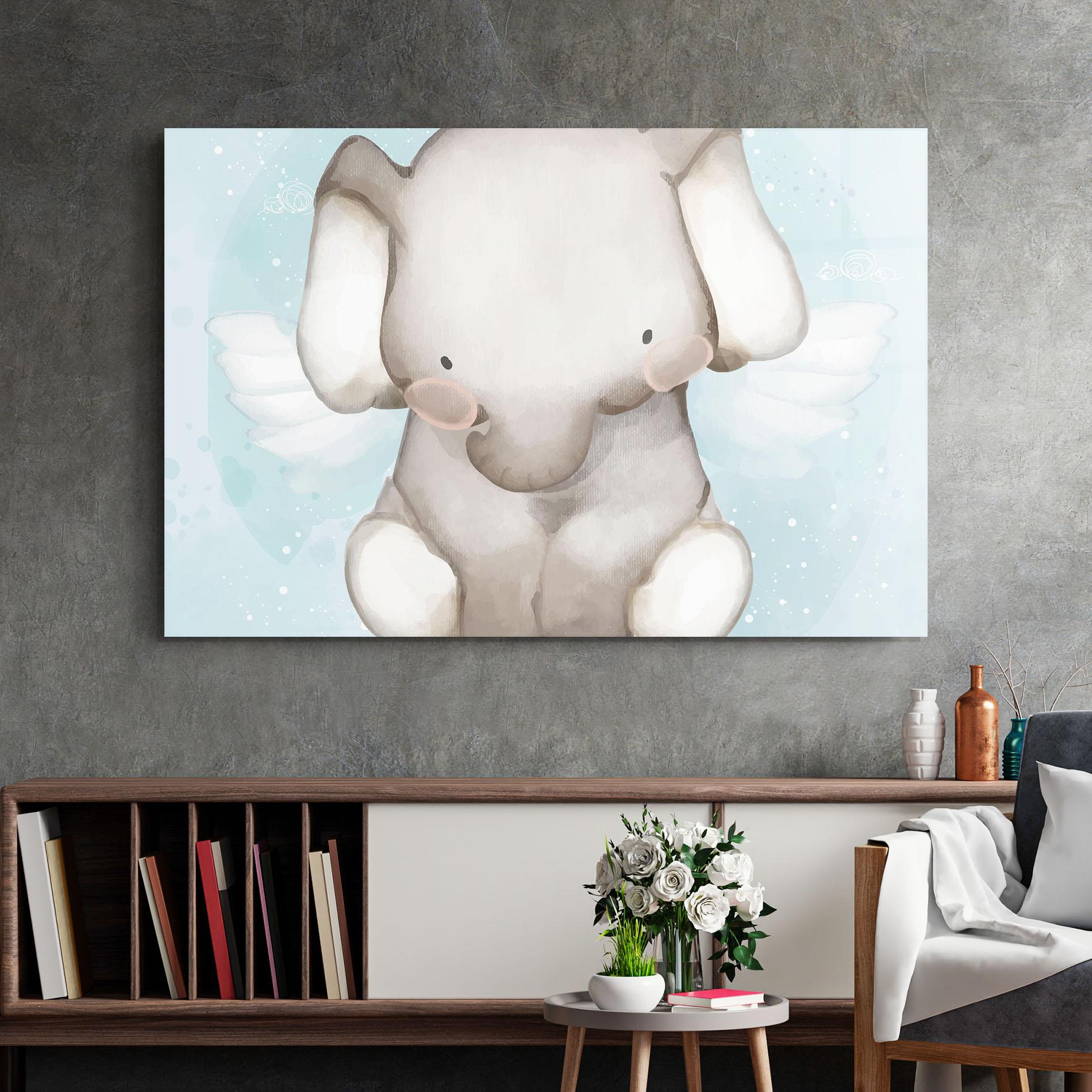 Glasbild Elephant On Blue mockup 2
