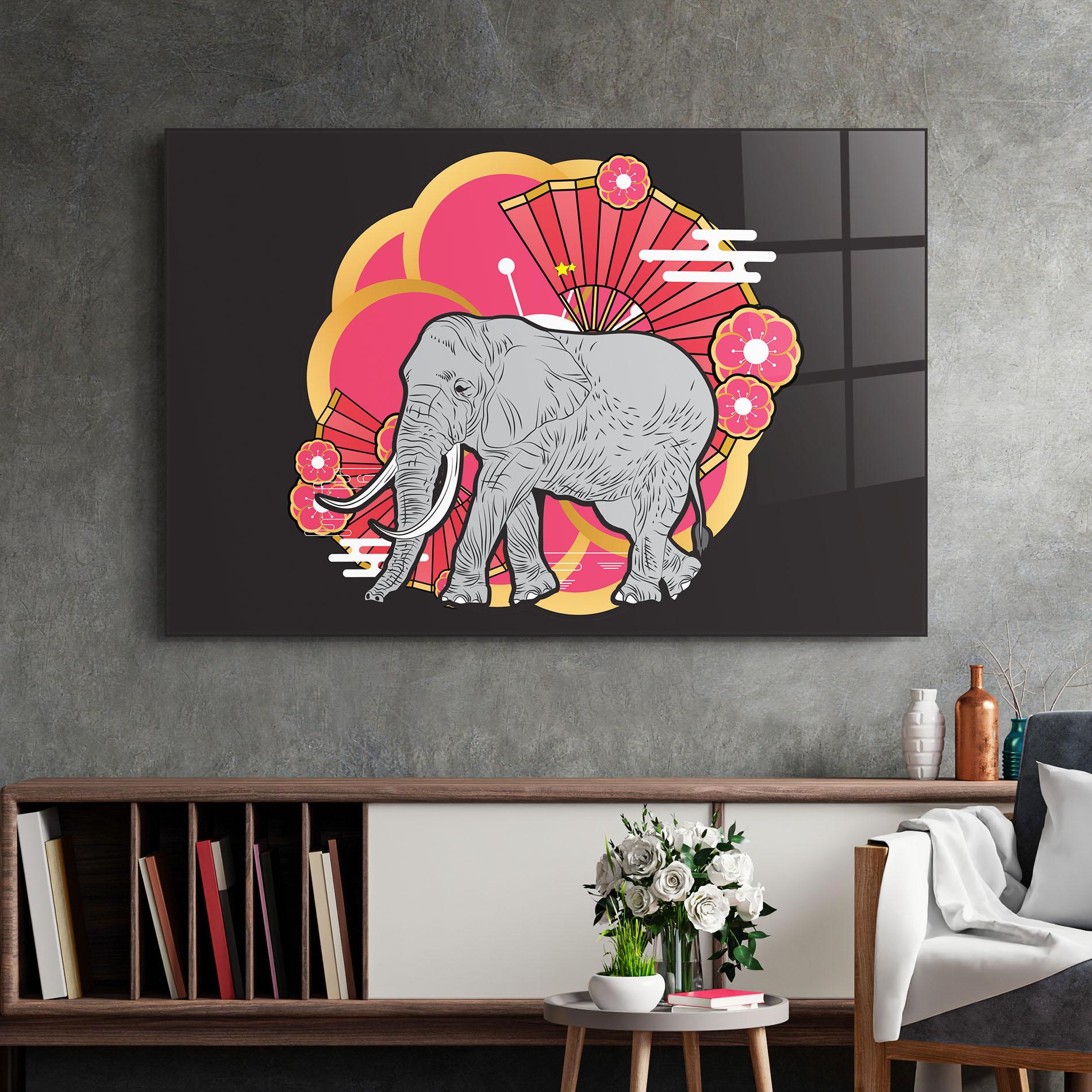Glasbild Elephant On Pink mockup 2