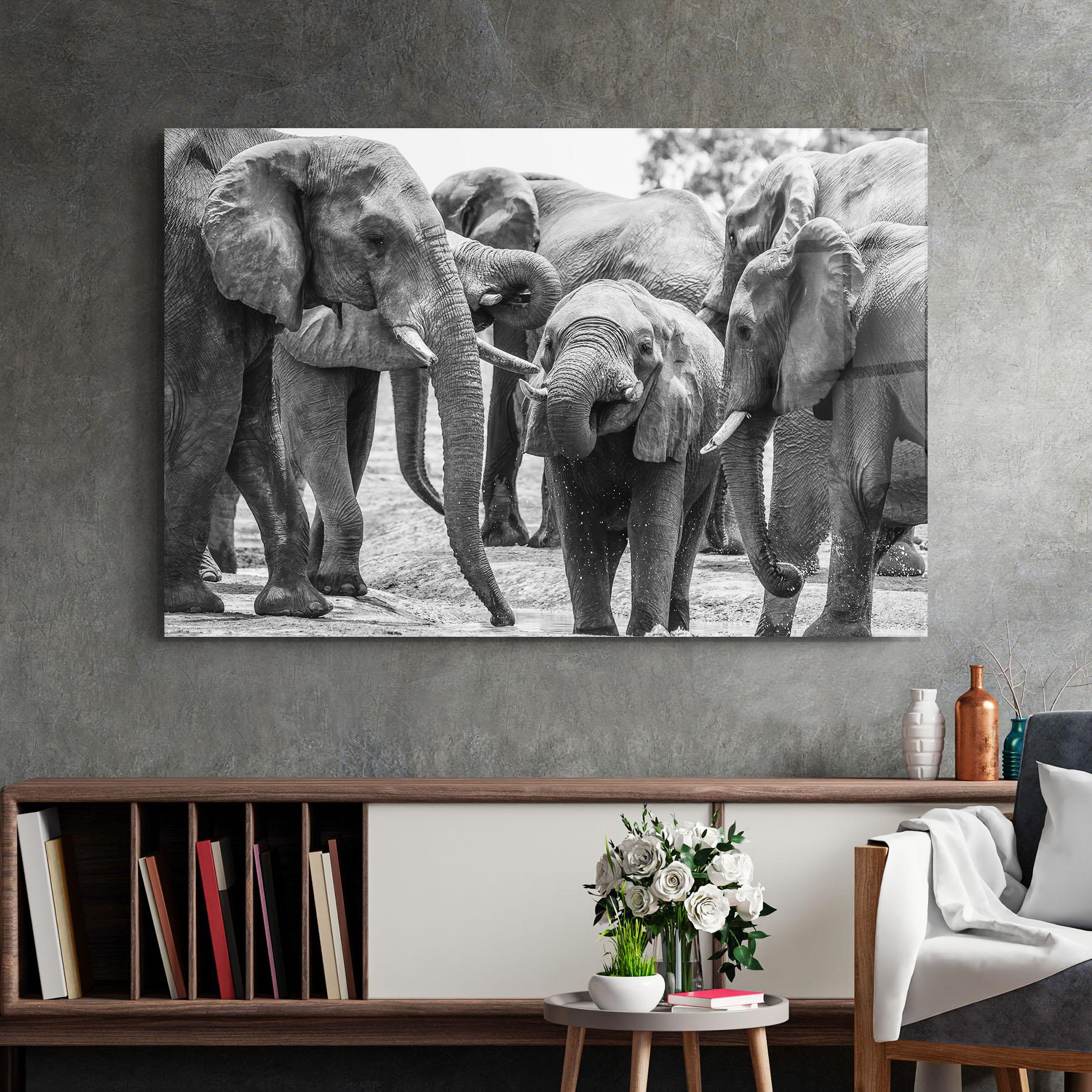 Glasbild Elephant Playing mockup 2