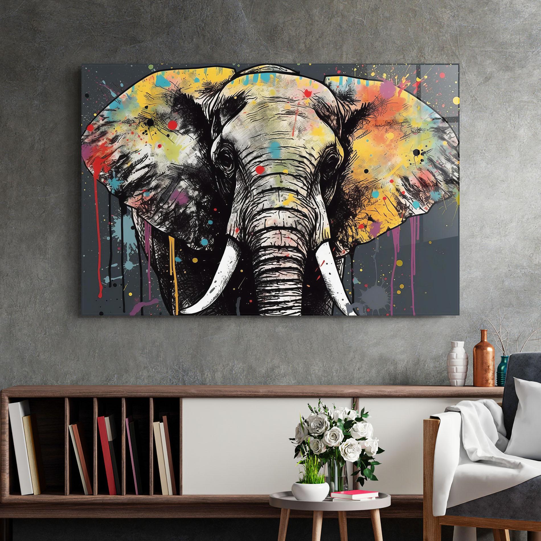 Glasbild Elephant Portrait Art mockup 2