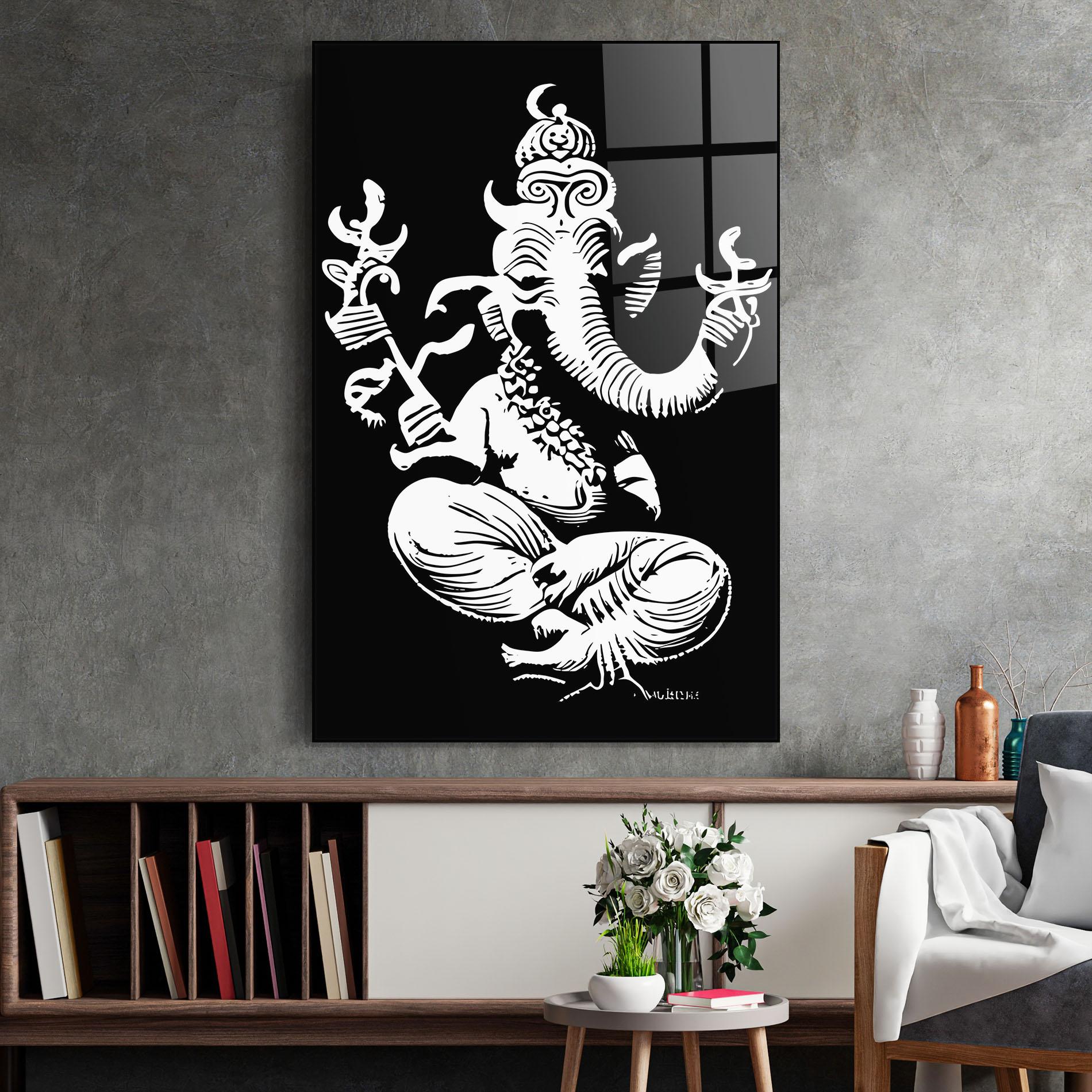 Glasbild Black And White Ganesha mockup 2