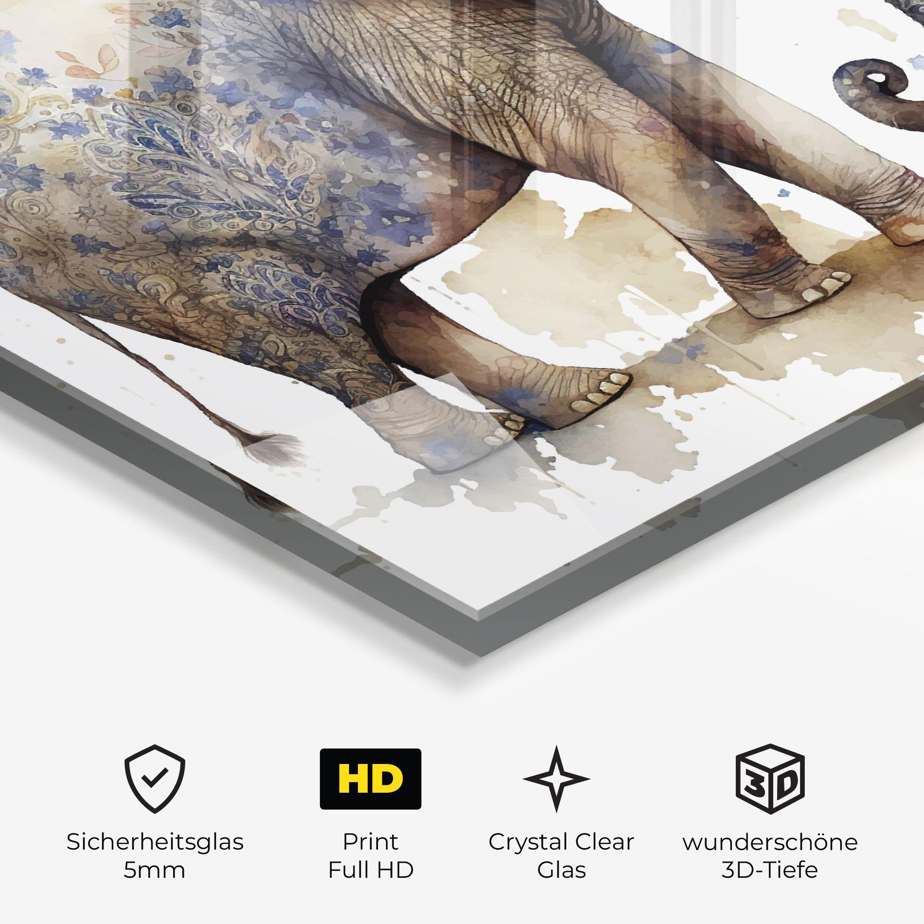 Glasbild Blue Grey Elephant mockup 3