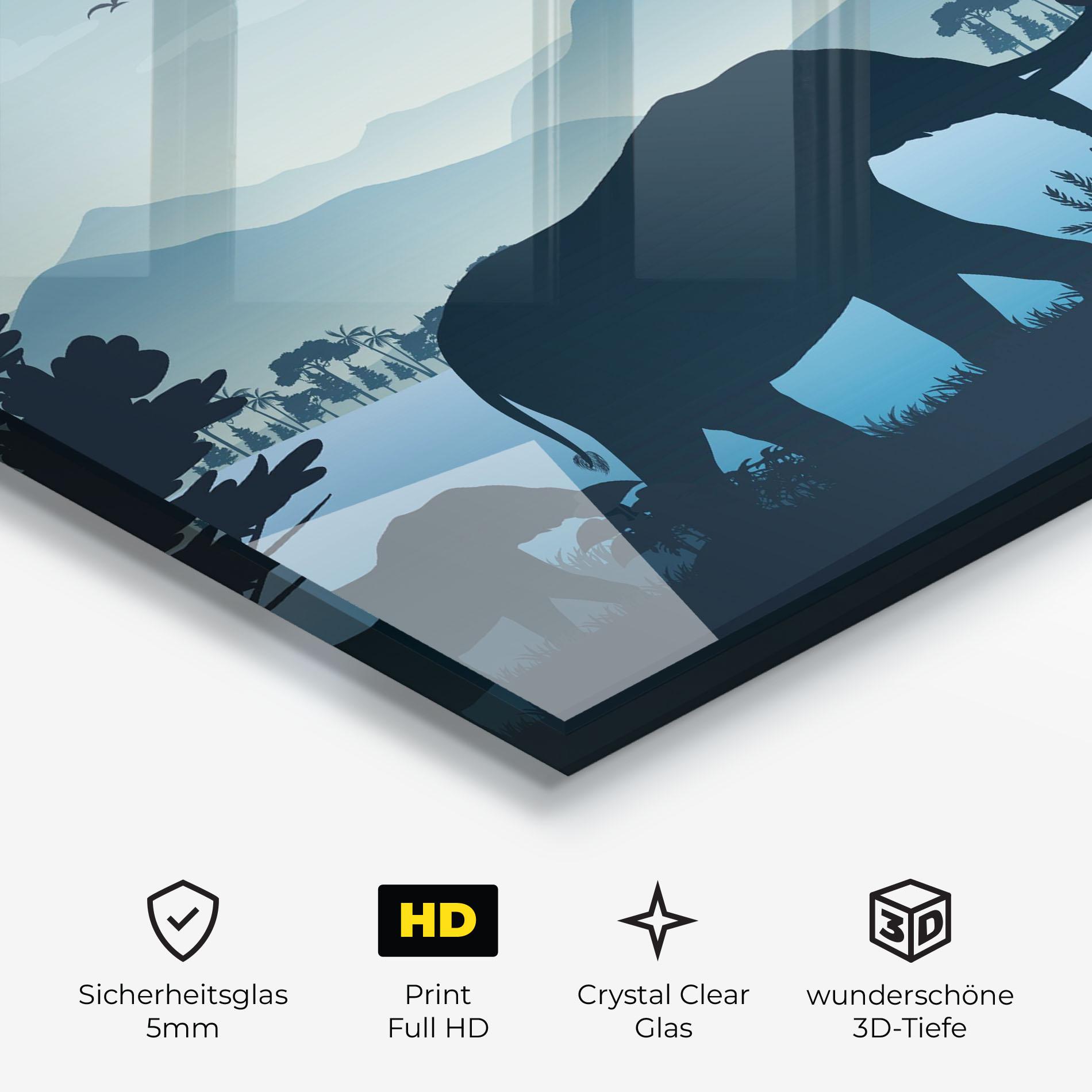 Glasbild Blue Light Elephant mockup 3