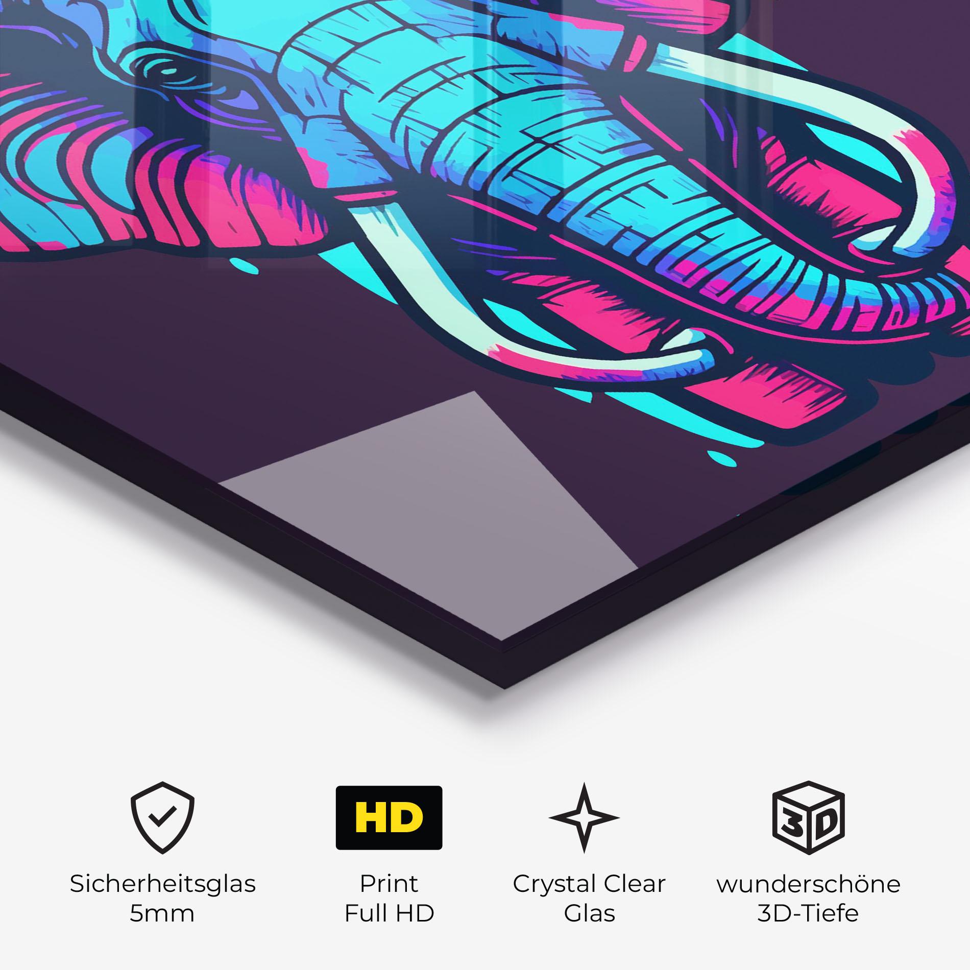 Glasbild Pink Blue Elephant mockup 3