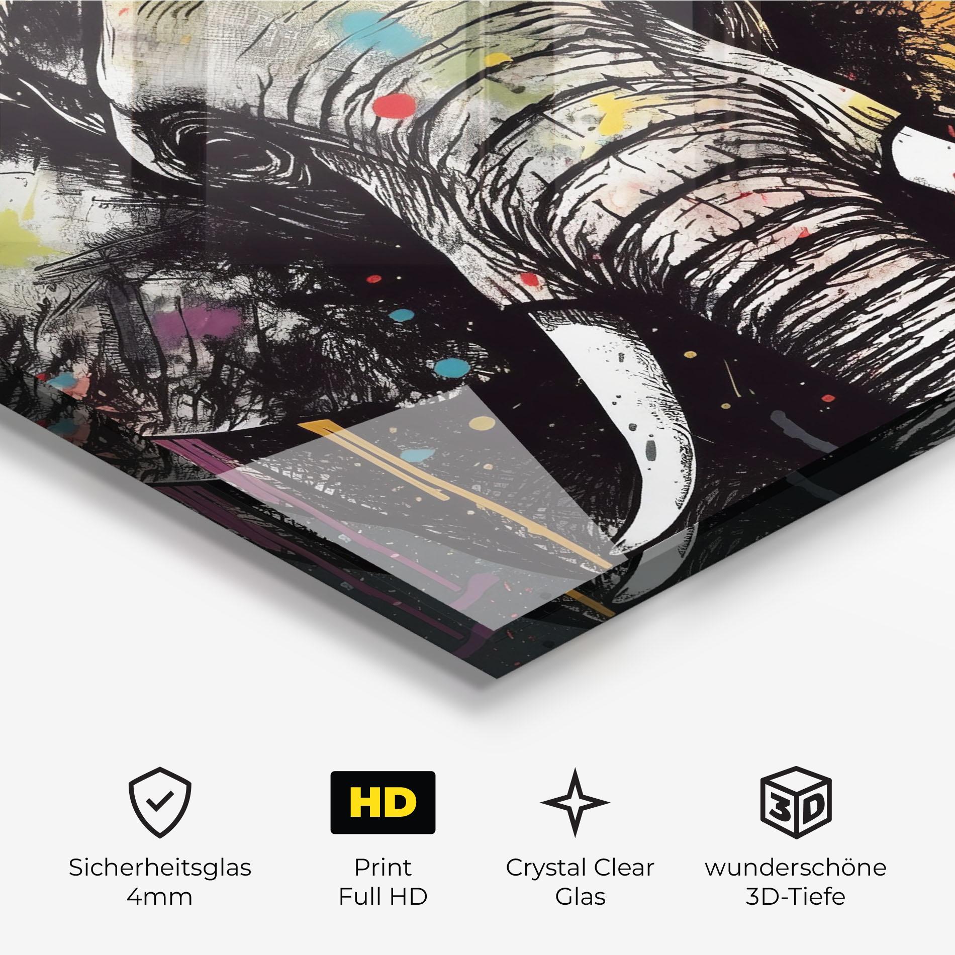 Glasbild Elephant Portrait Art mockup 3