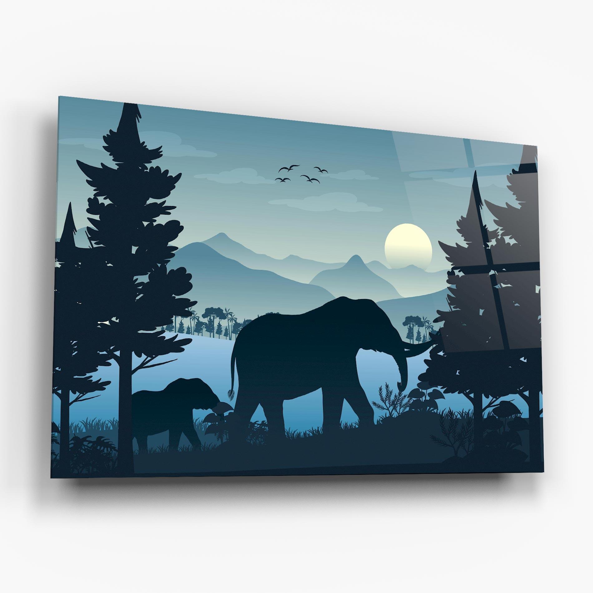 Glasbild Blue Light Elephant mockup 6
