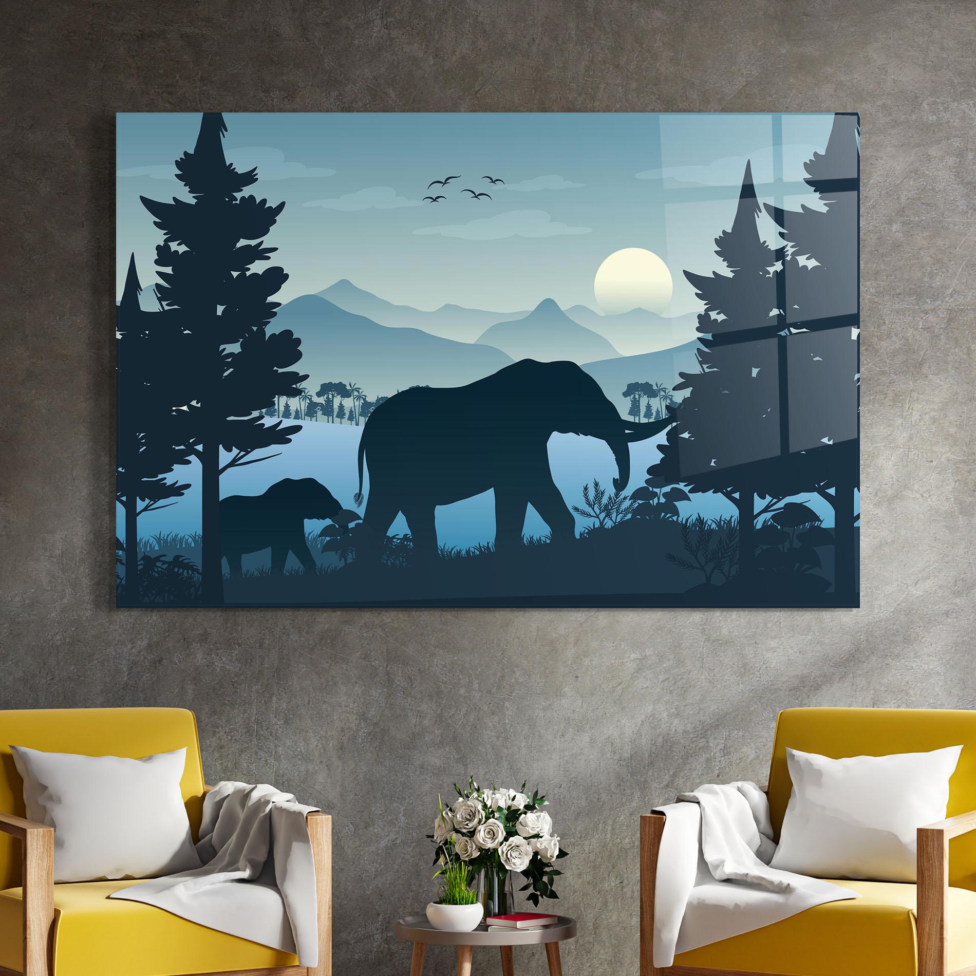 Glasbild Blue Light Elephant mockup 4