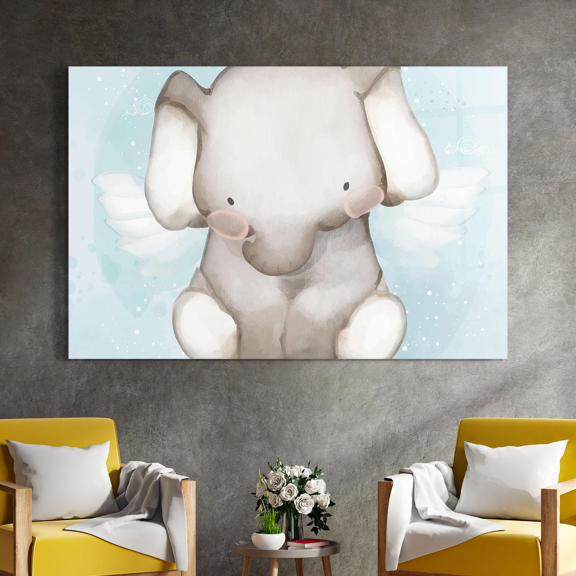 Glasbild Elephant On Blue mockup 4