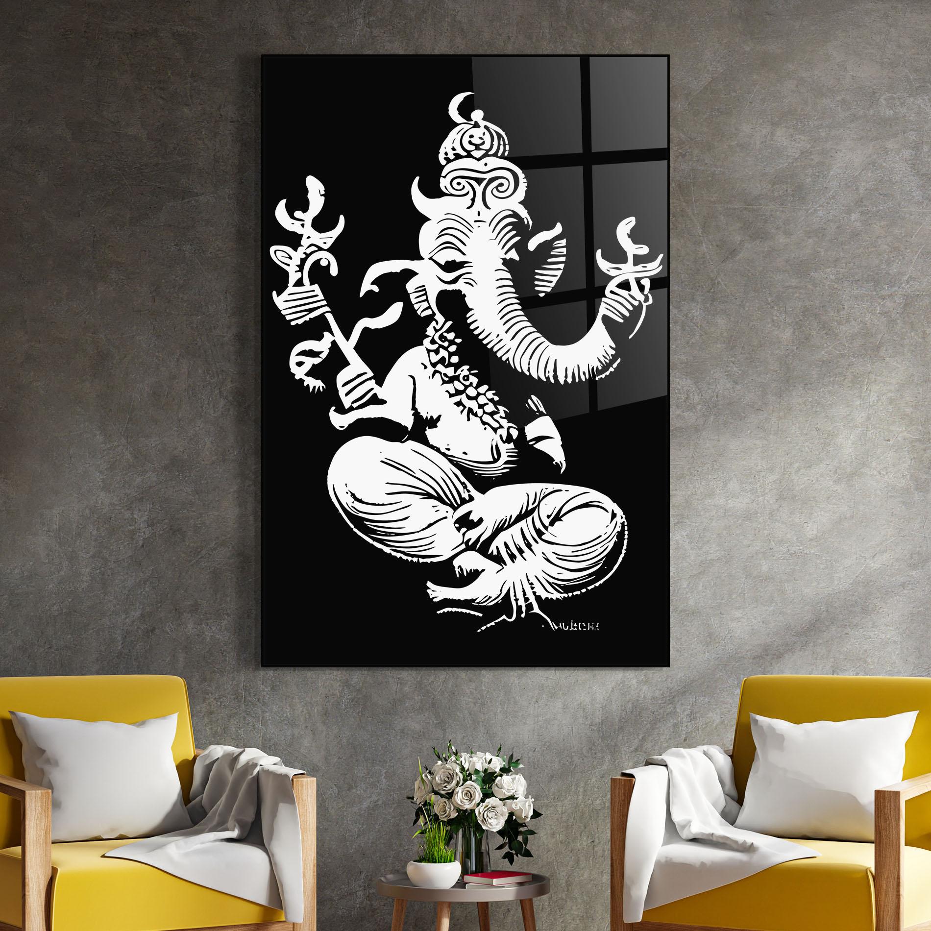 Glasbild Black And White Ganesha mockup 4