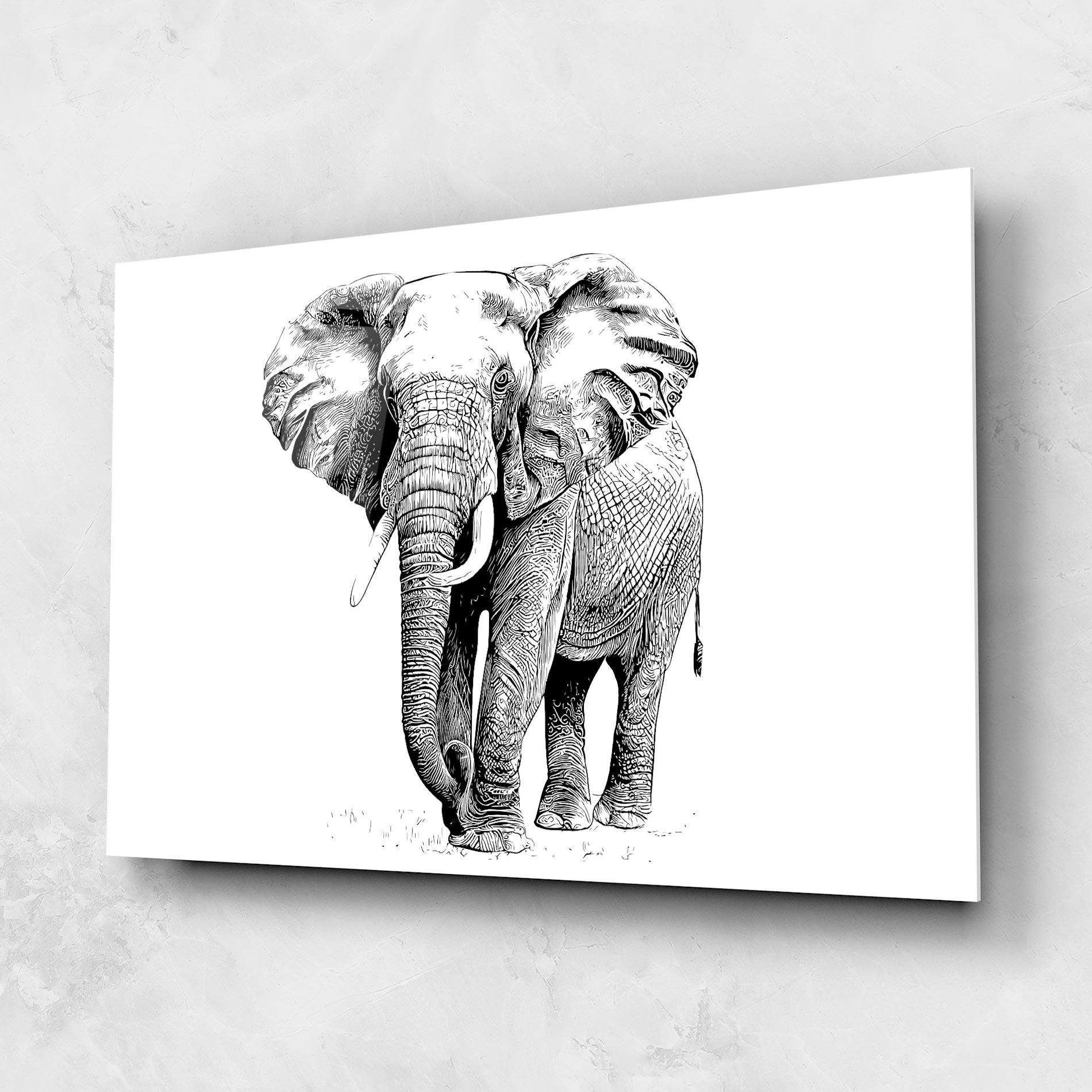 Glasbild Black Lines Elephant mockup 1