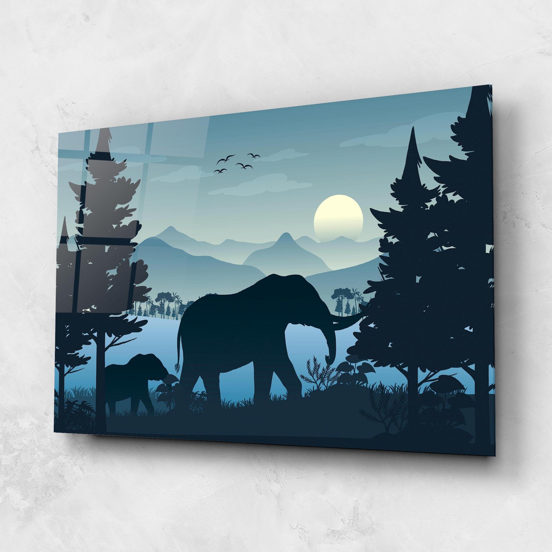 Glasbild Blue Light Elephant mockup 1