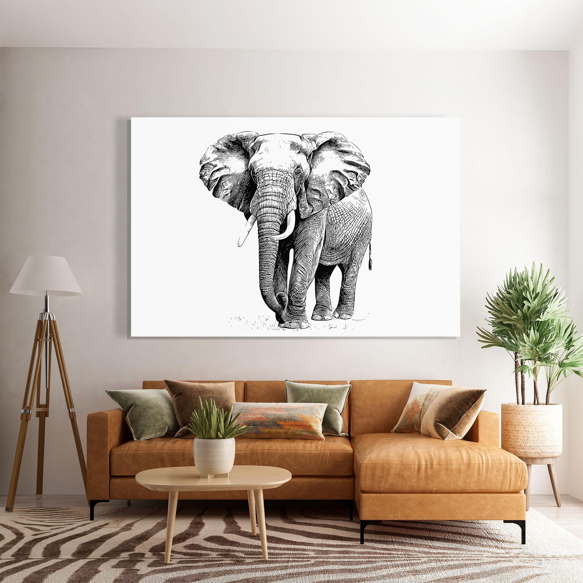 Glasbild Black Lines Elephant mockup 7