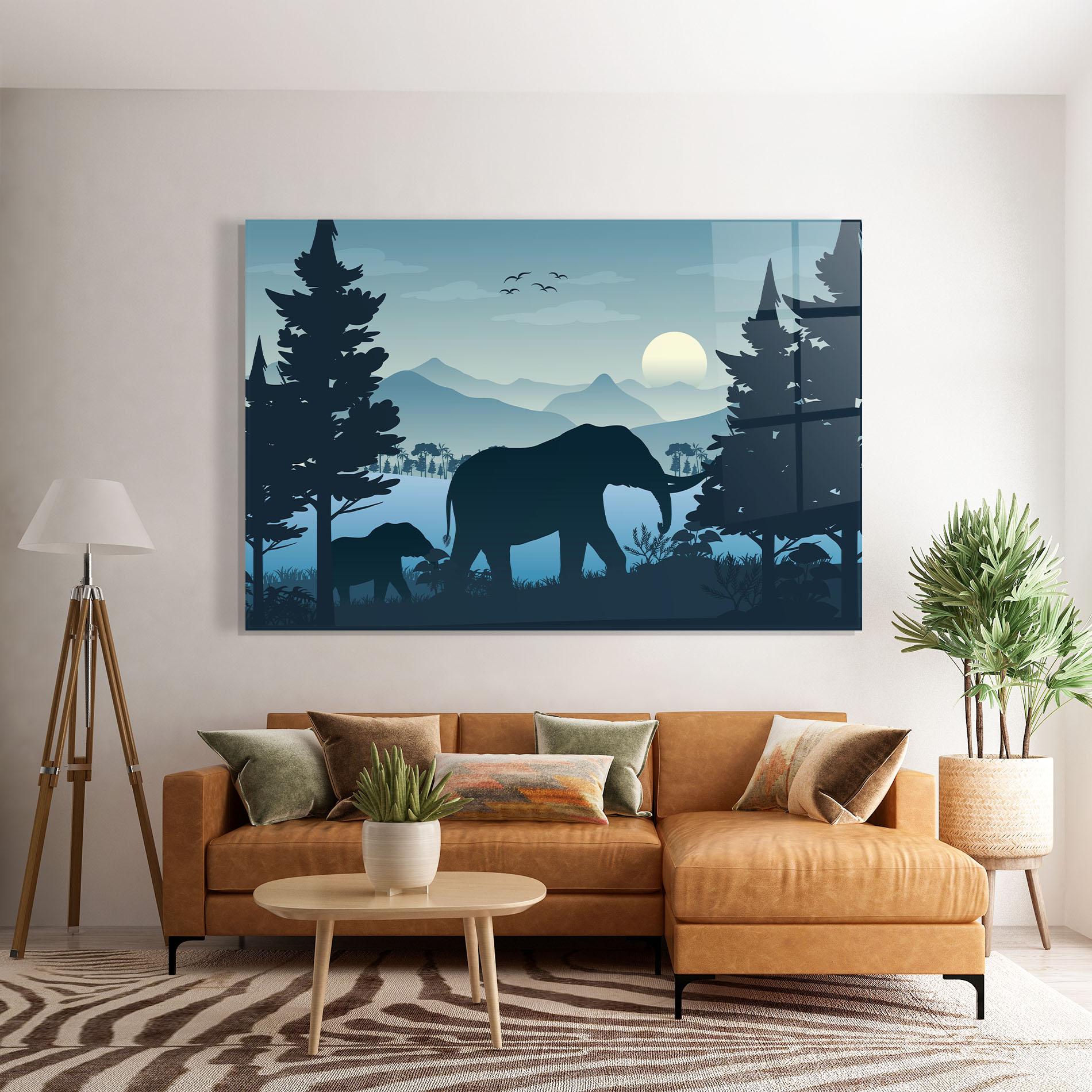 Glasbild Blue Light Elephant mockup 7