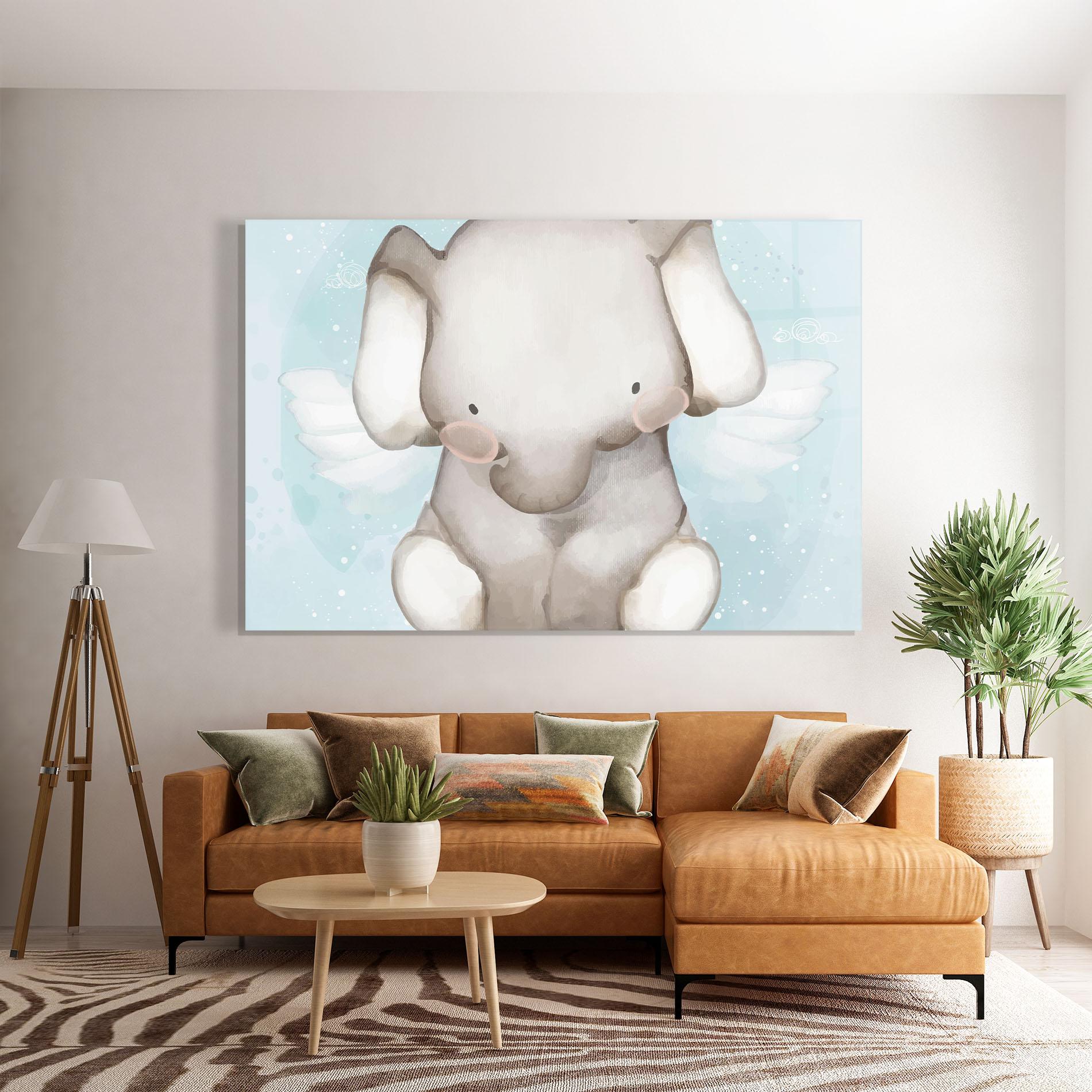 Glasbild Elephant On Blue mockup 7