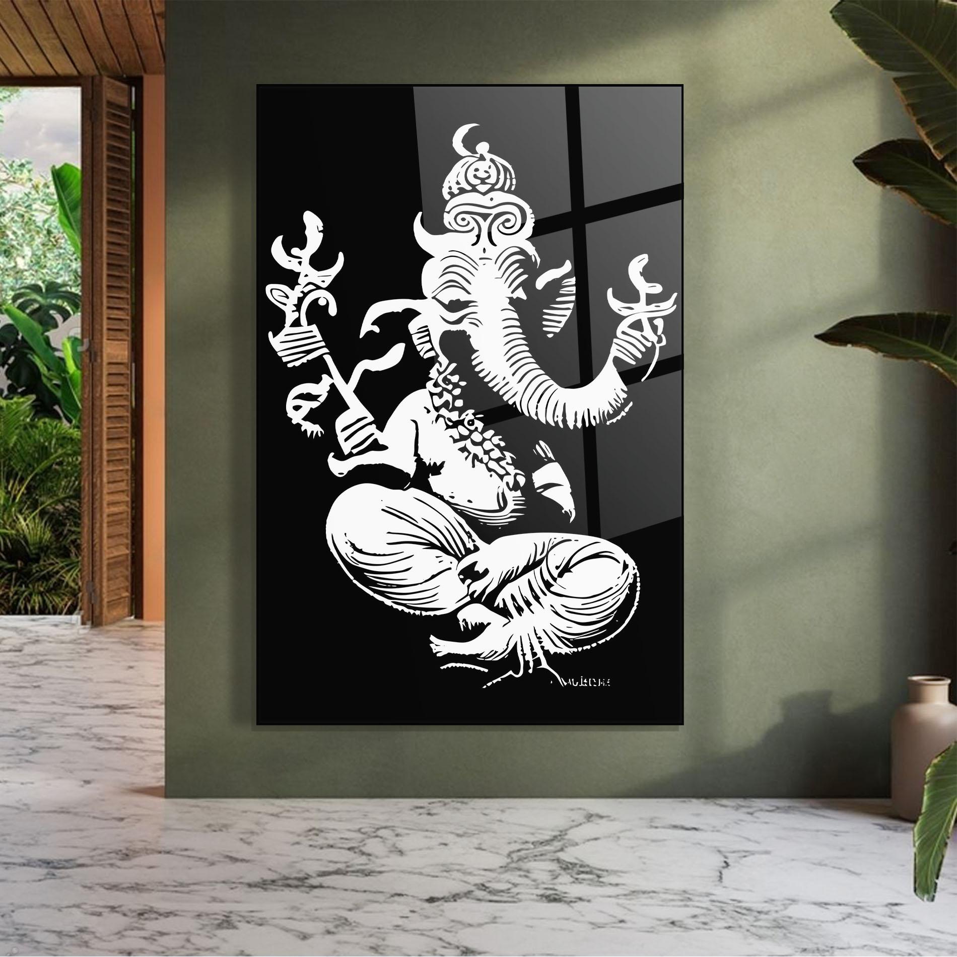 Glasbild Black And White Ganesha mockup 7