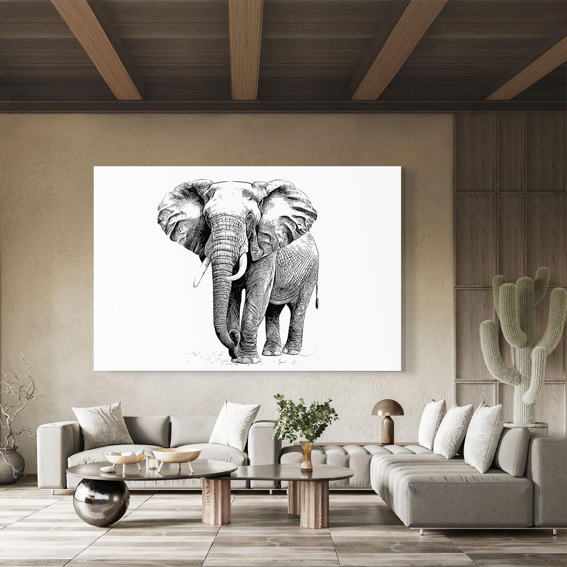 Glasbild Black Lines Elephant mockup 8