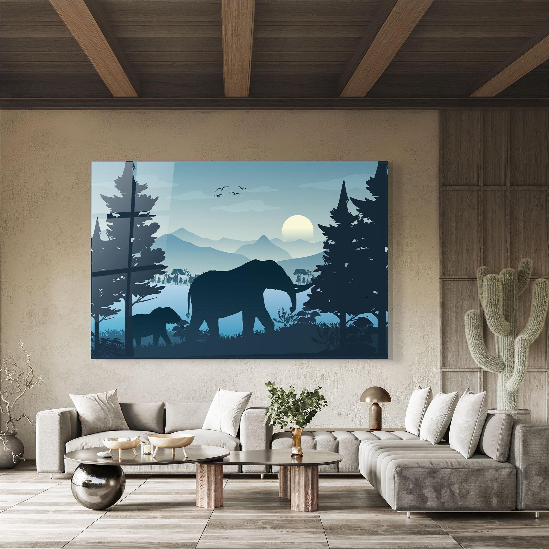 Glasbild Blue Light Elephant mockup 8