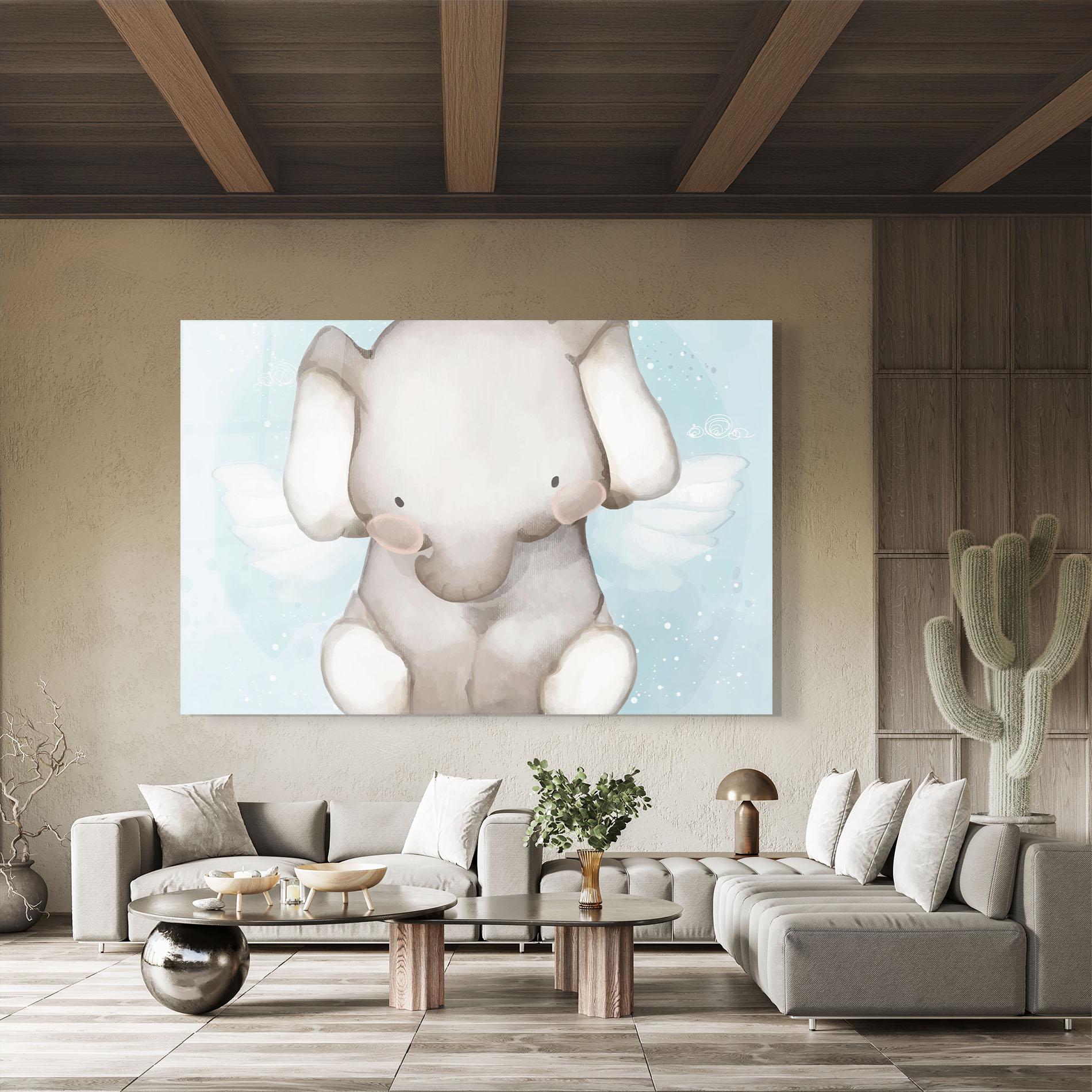 Glasbild Elephant On Blue mockup 8