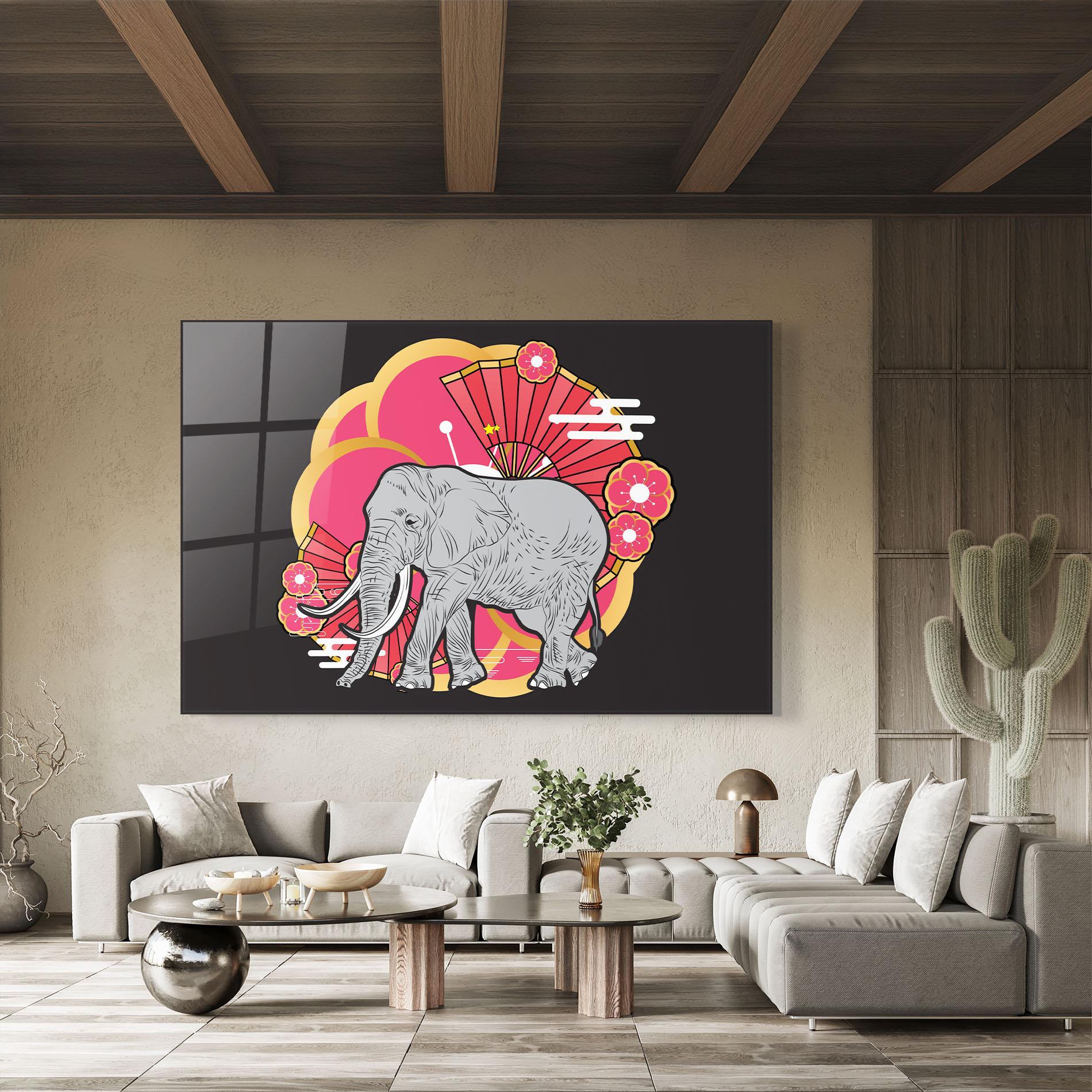 Glasbild Elephant On Pink mockup 8