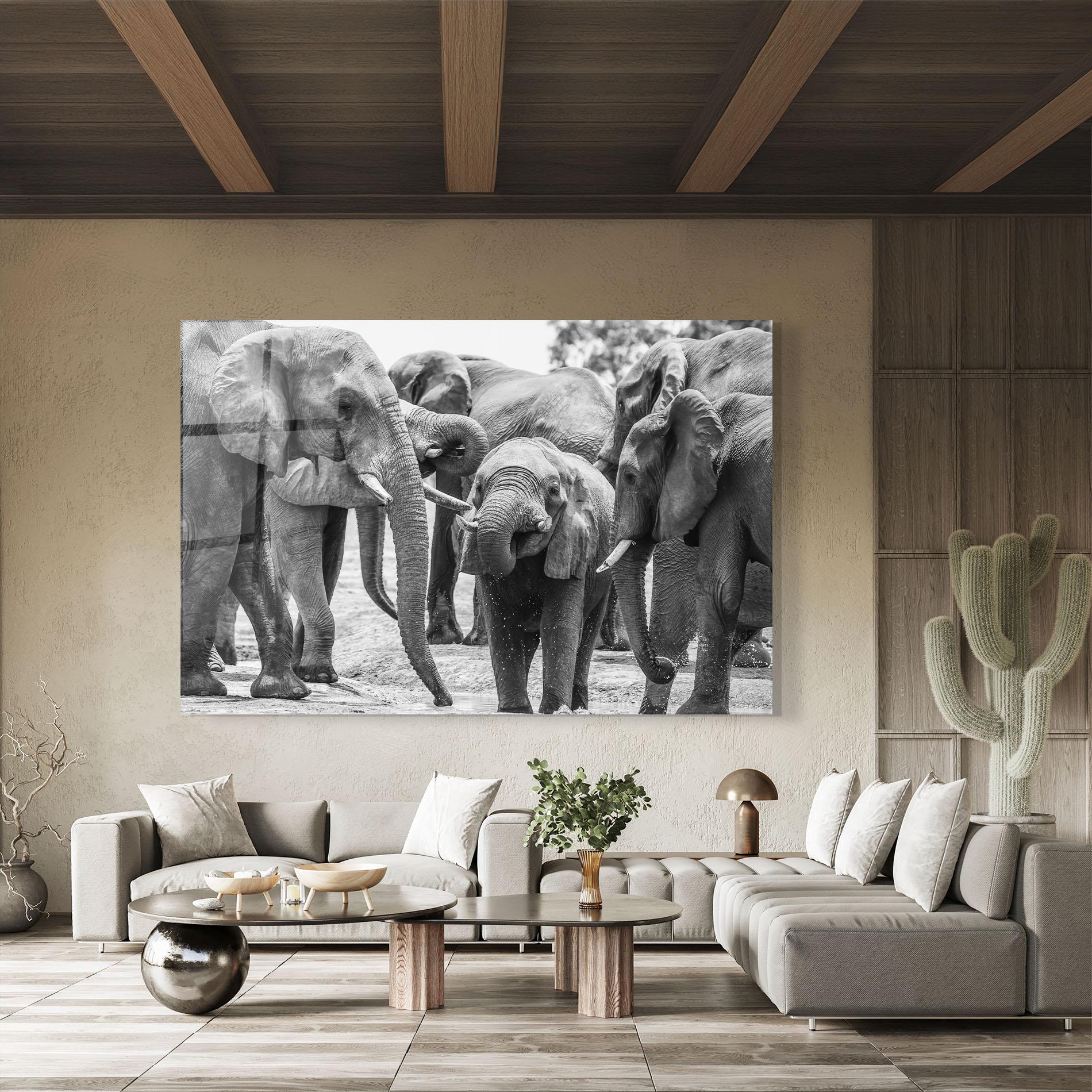 Glasbild Elephant Playing mockup 8