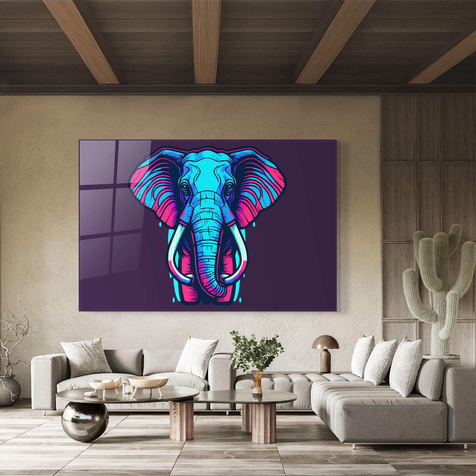 Glasbild Pink Blue Elephant mockup 8