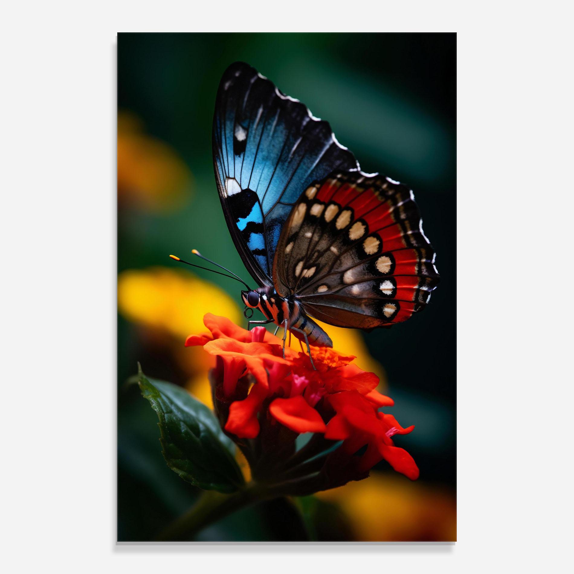 Glasbild Blue Red Butterfly mockup 0