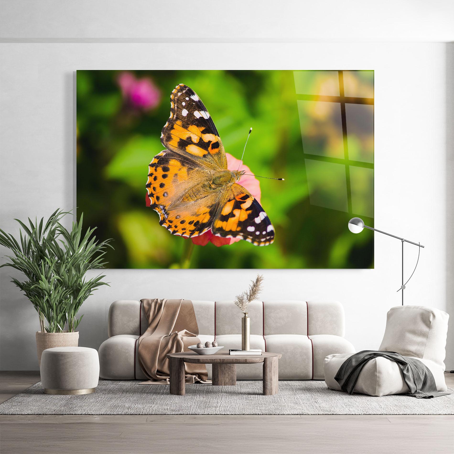 Glasbild Butterfly On Flower mockup 9