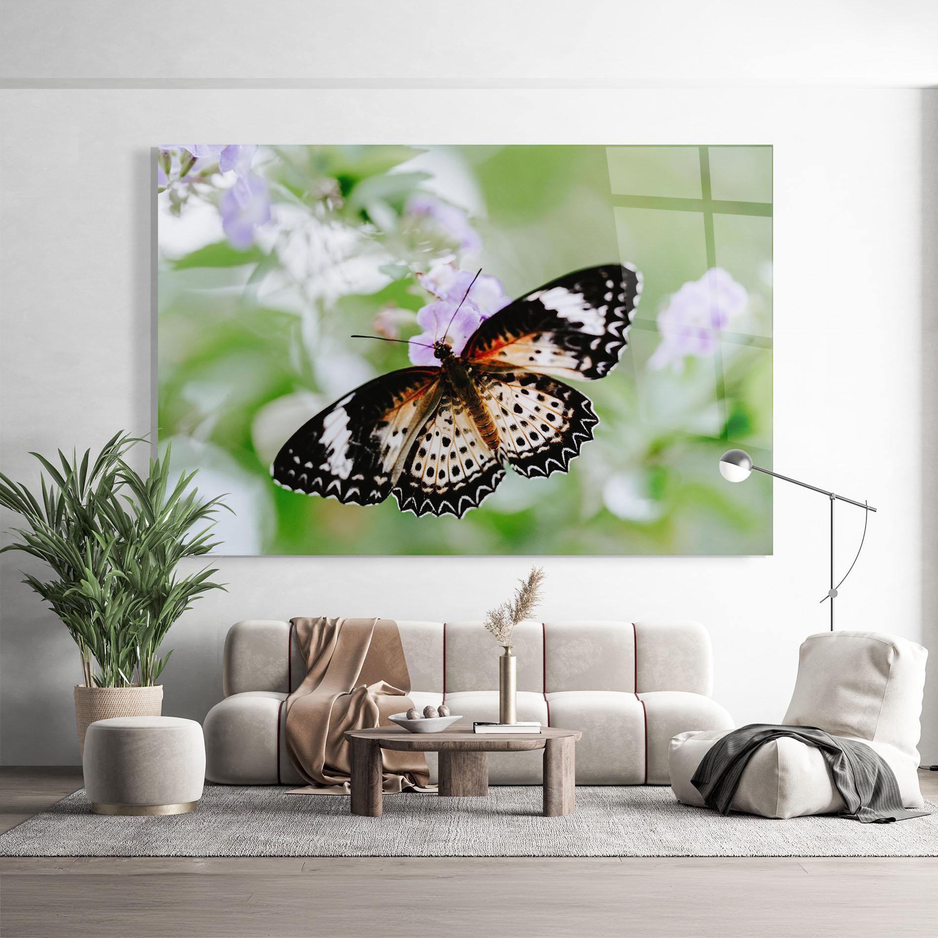 Glasbild Cream Orange Butterfly mockup 9