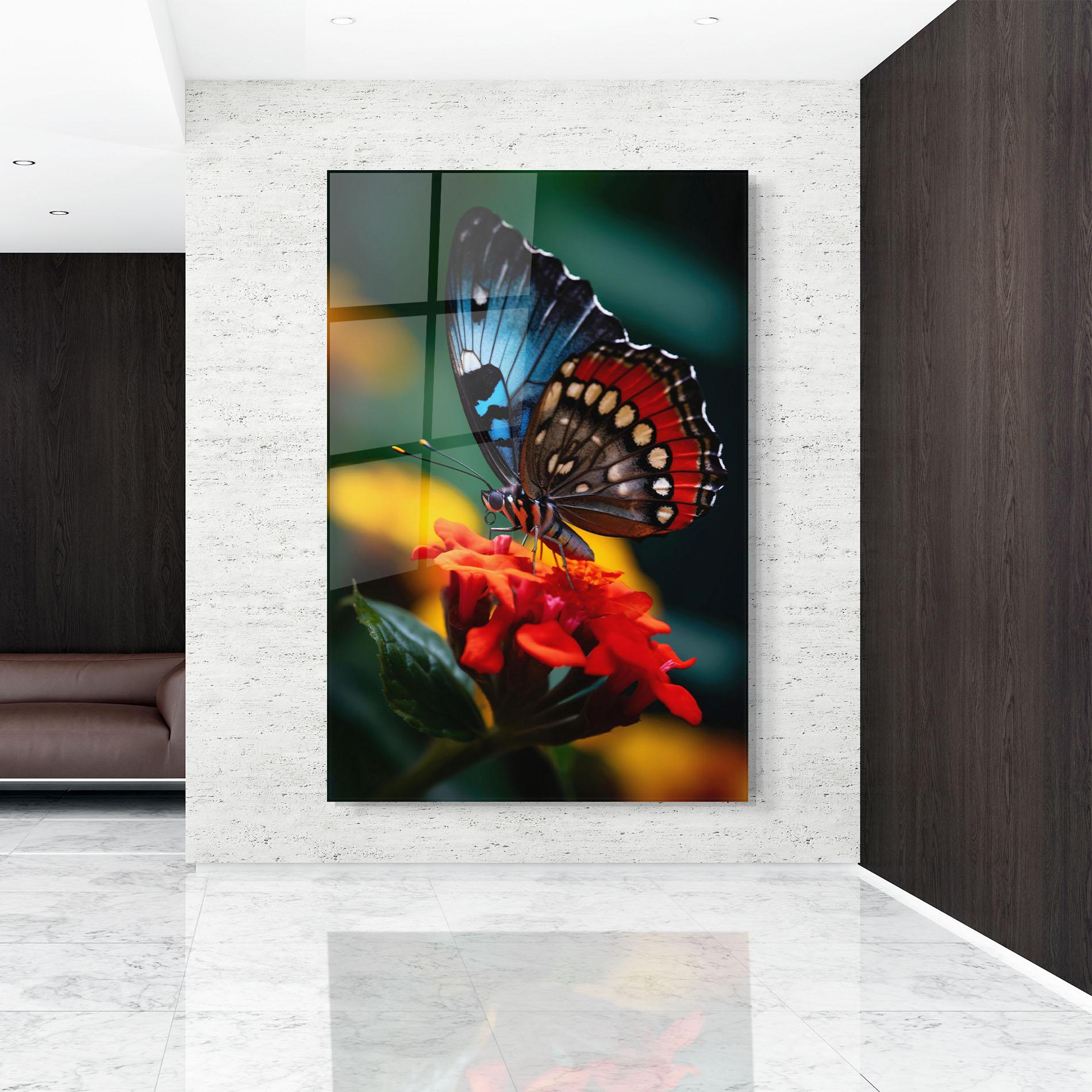 Glasbild Blue Red Butterfly mockup 9