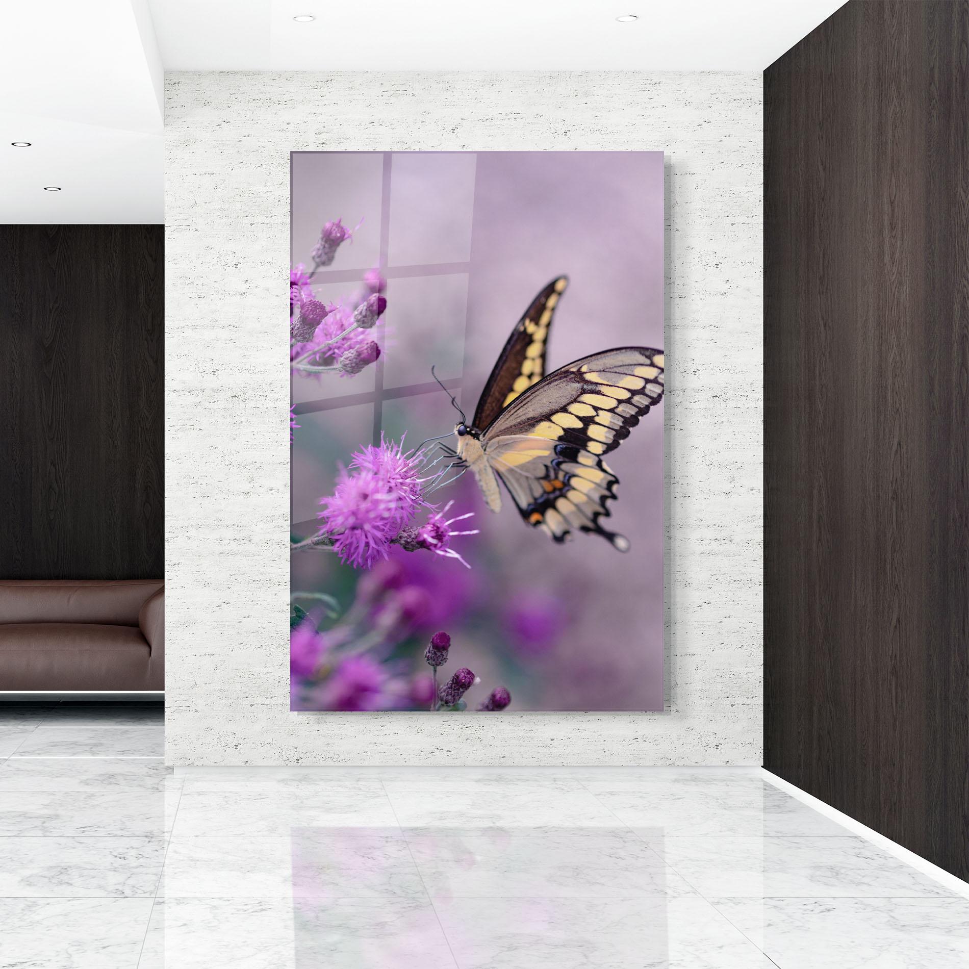 Glasbild Cream Black Butterfly mockup 9