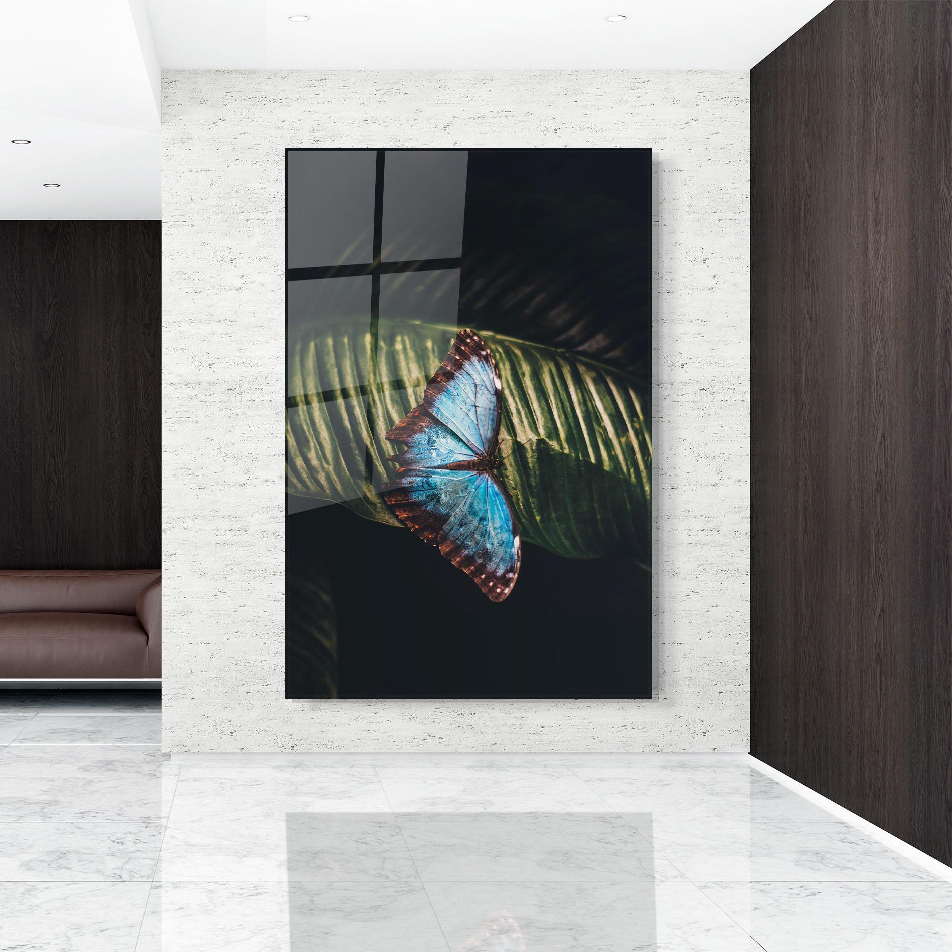 Glasbild Light Blue Butterfly mockup 9