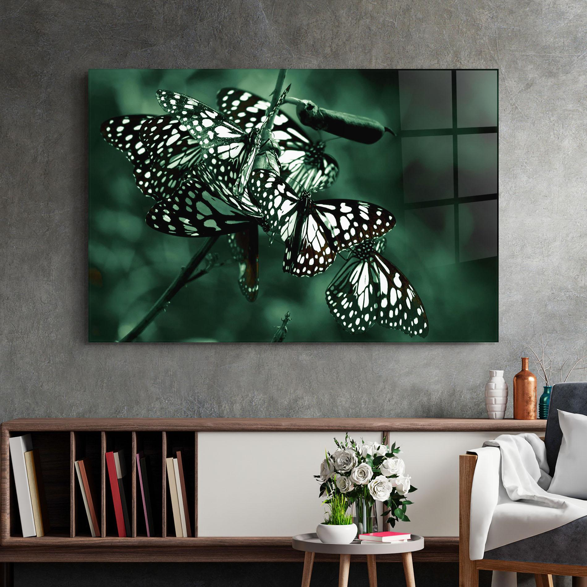 Glasbild Black White Butterflies mockup 2