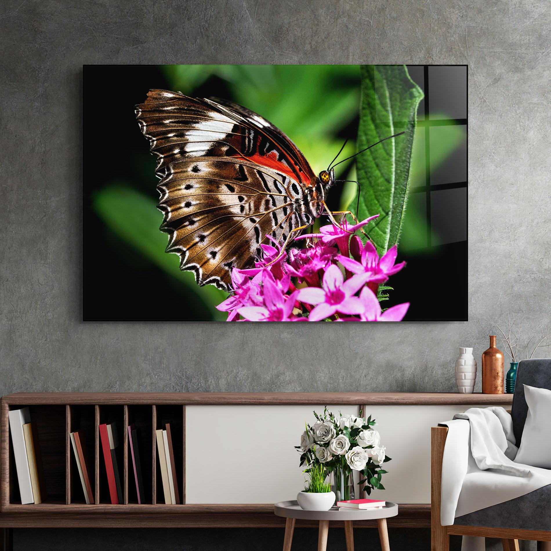 Glasbild Brown Red Butterfly mockup 2