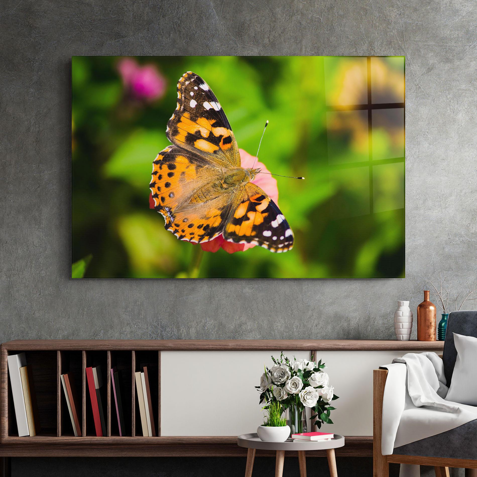 Glasbild Butterfly On Flower mockup 2