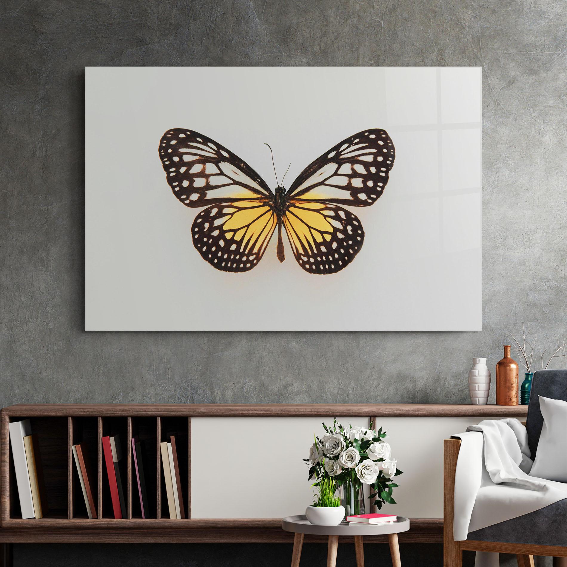 Glasbild Butterfly On Grey mockup 2