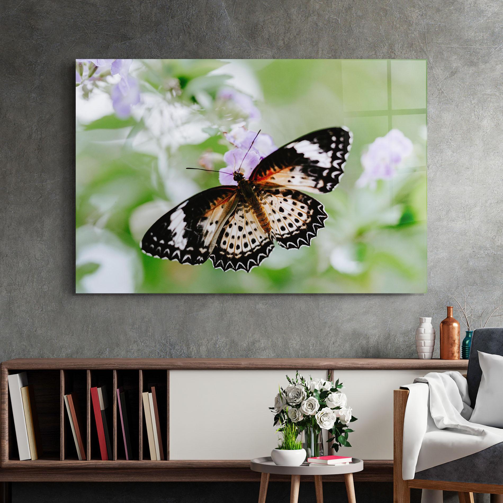 Glasbild Cream Orange Butterfly mockup 2