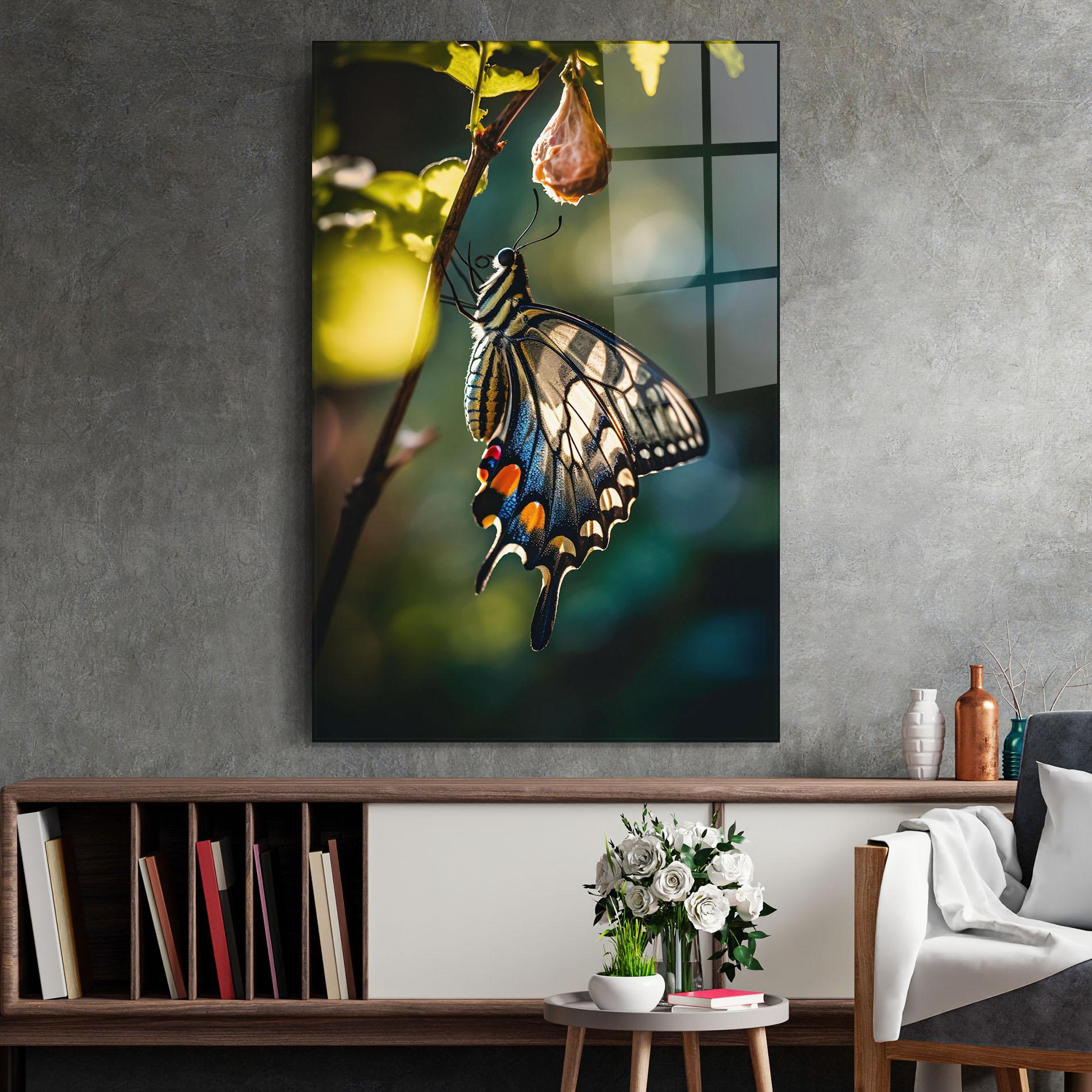 Glasbild Blue Cream Butterfly mockup 2